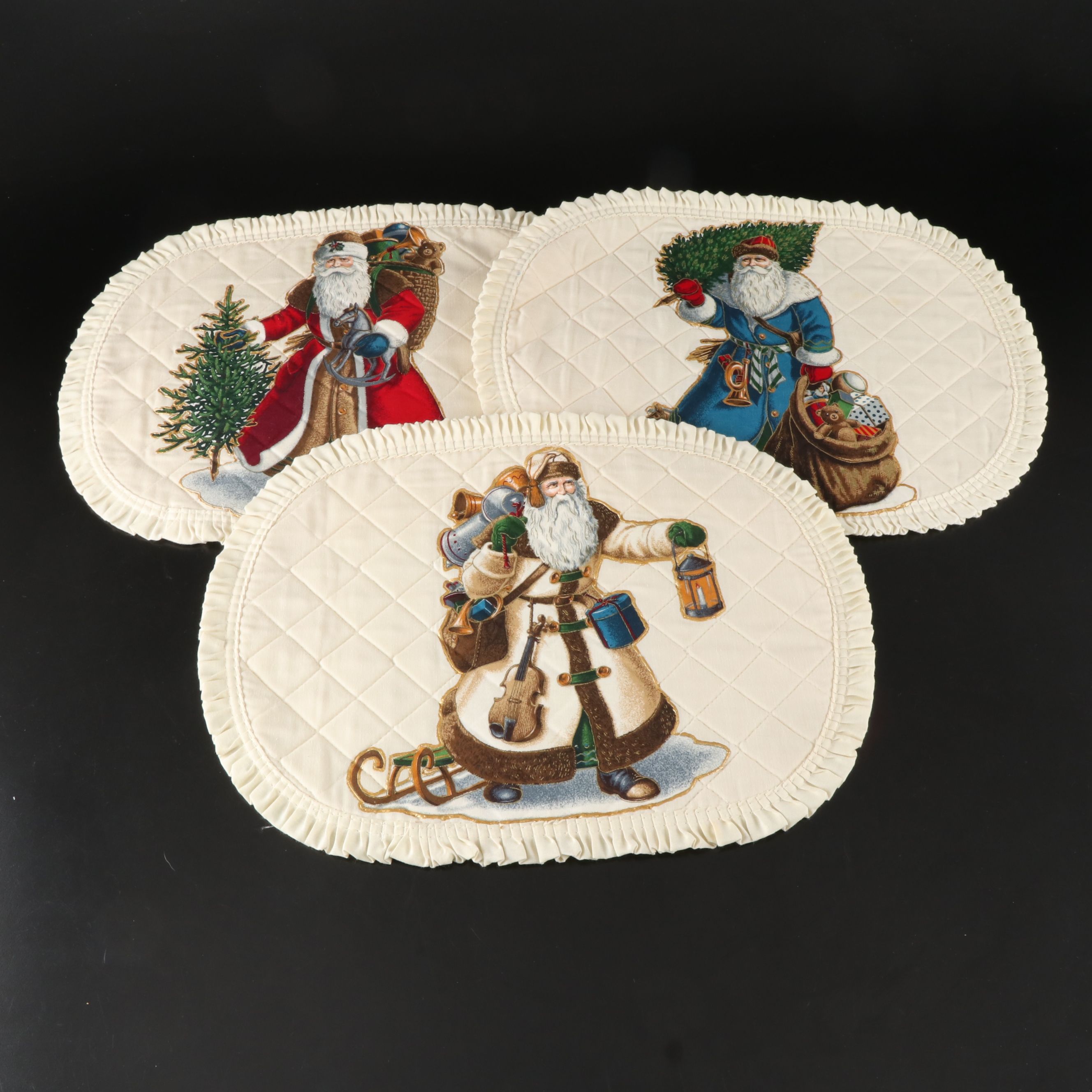 Father Christmas Ruffle Trim Placements with Poinsettia Tablecloth and More