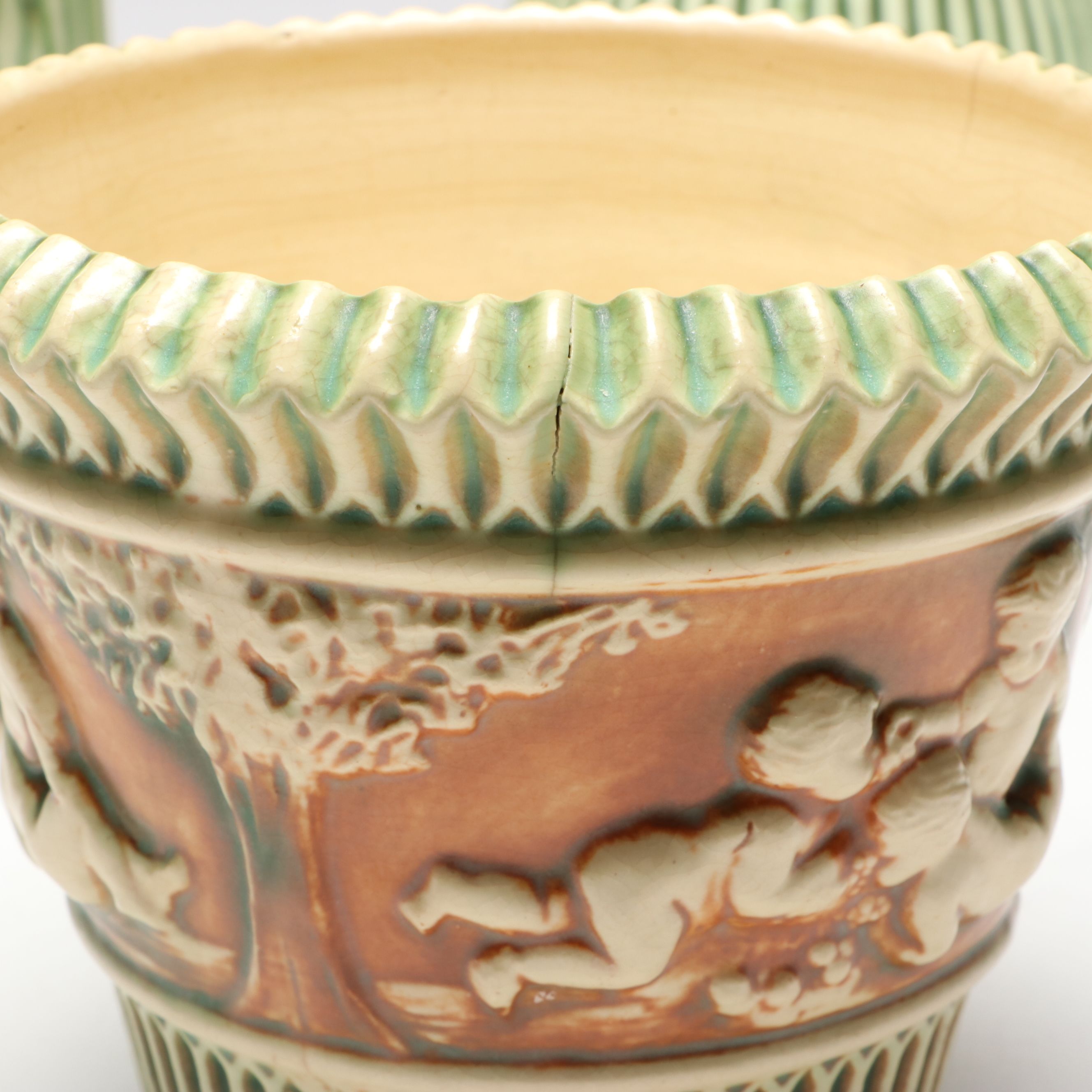 Roseville Pottery "Donatello" Ceramic Cherub Vases and Bowls, Early 20th Century