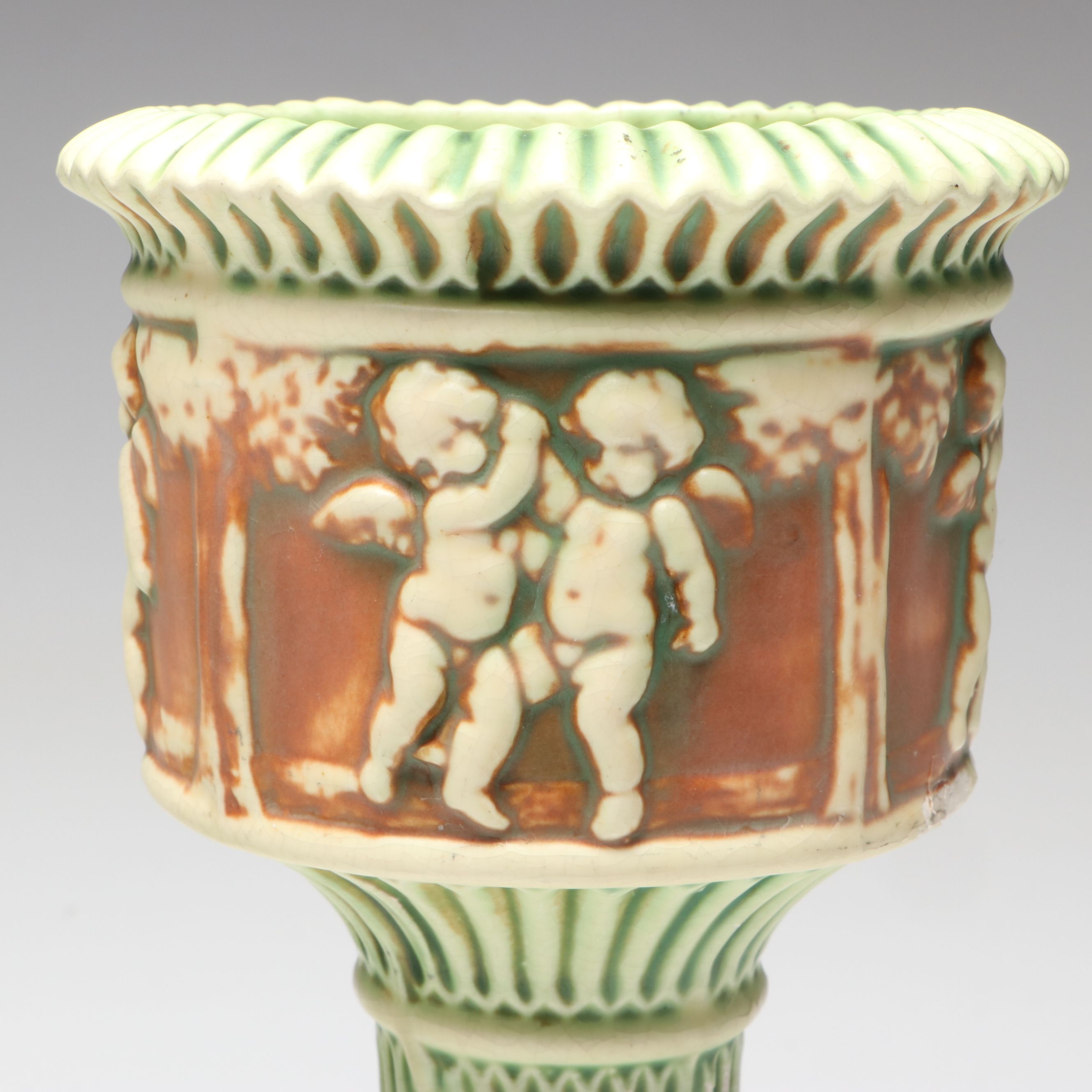 Roseville Pottery "Donatello" Ceramic Cherub Vases and Bowls, Early 20th Century