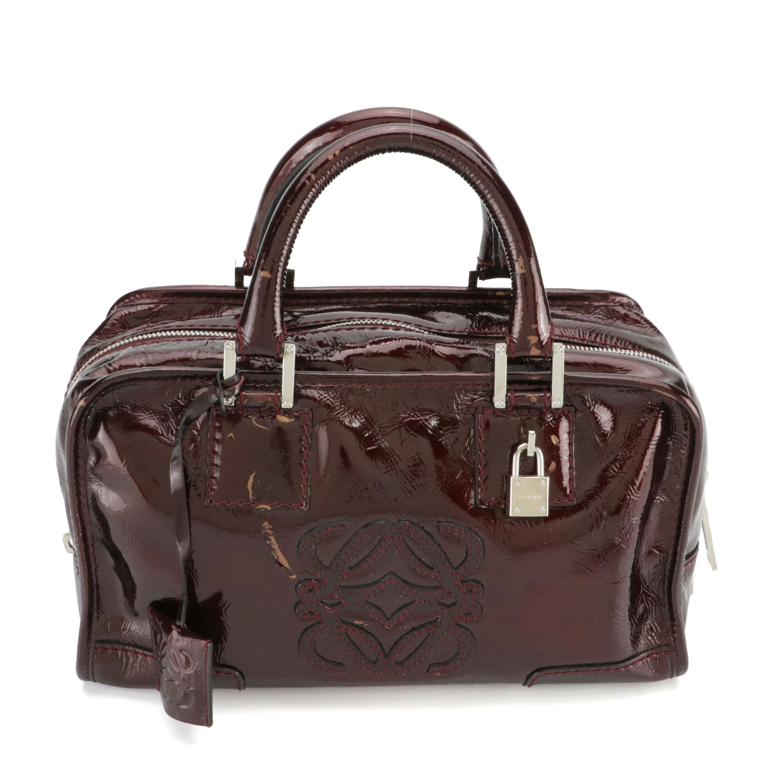 Loewe Amazona Handbag in Dark Burgundy Patent Leather