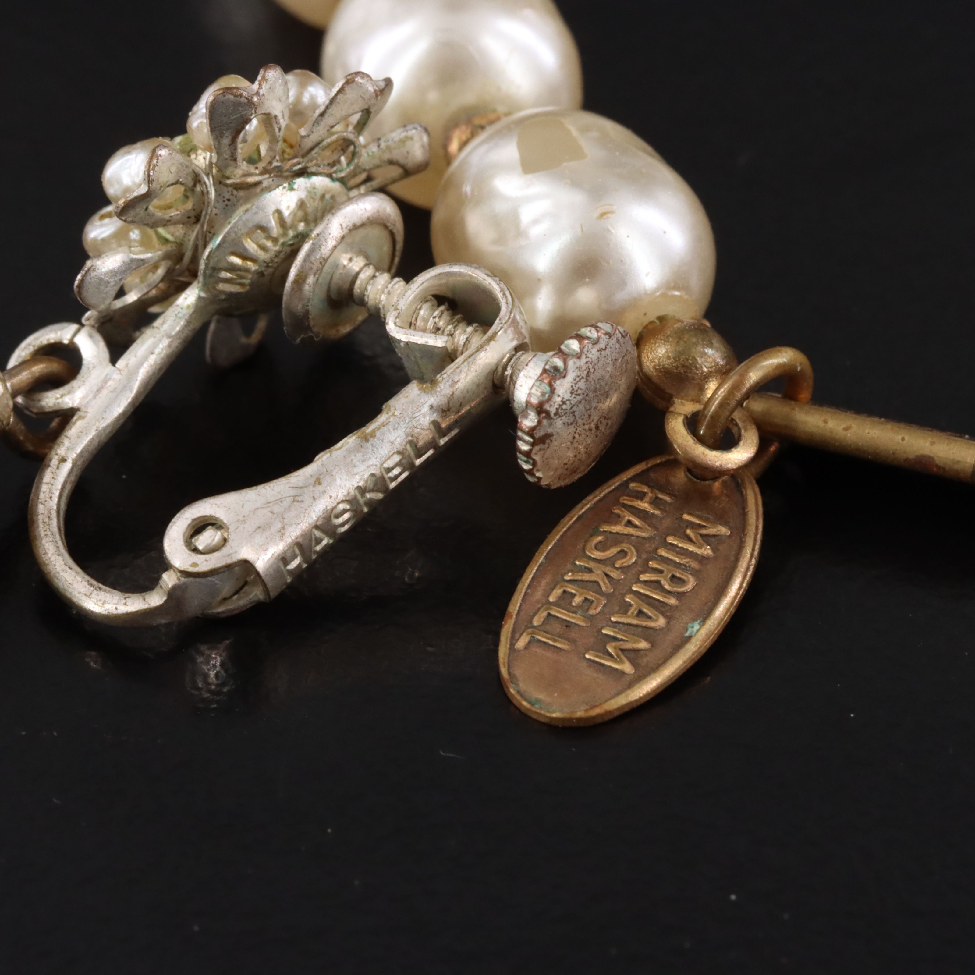 Miriam Haskell Faux Pearl Necklace and Glass Earrings, 1970s