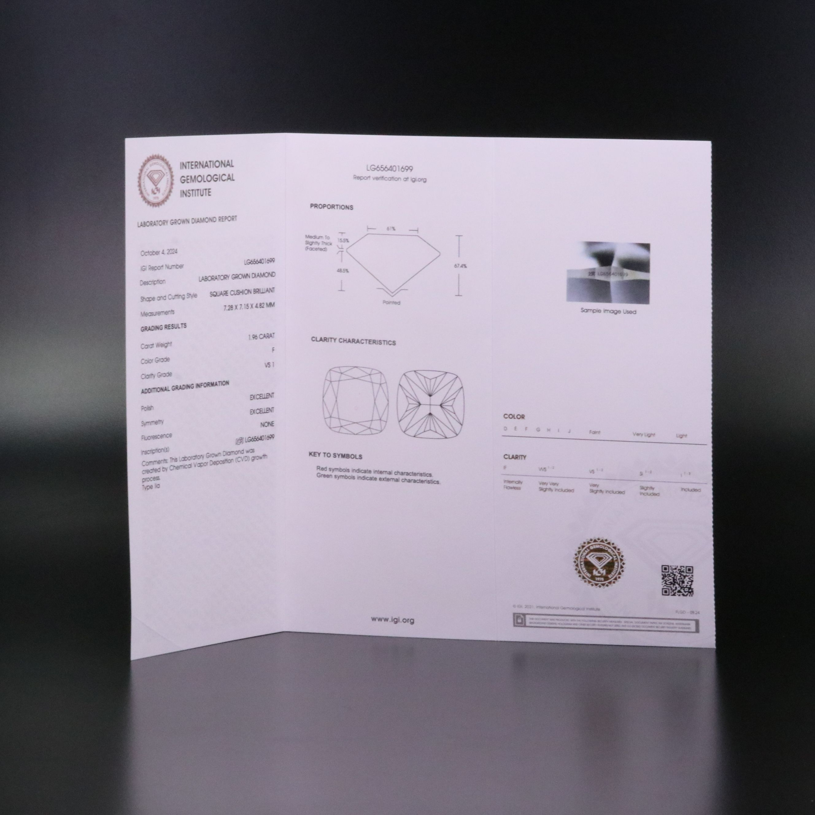 Loose 1.96 CT Lab Grown Diamond with IGI Report