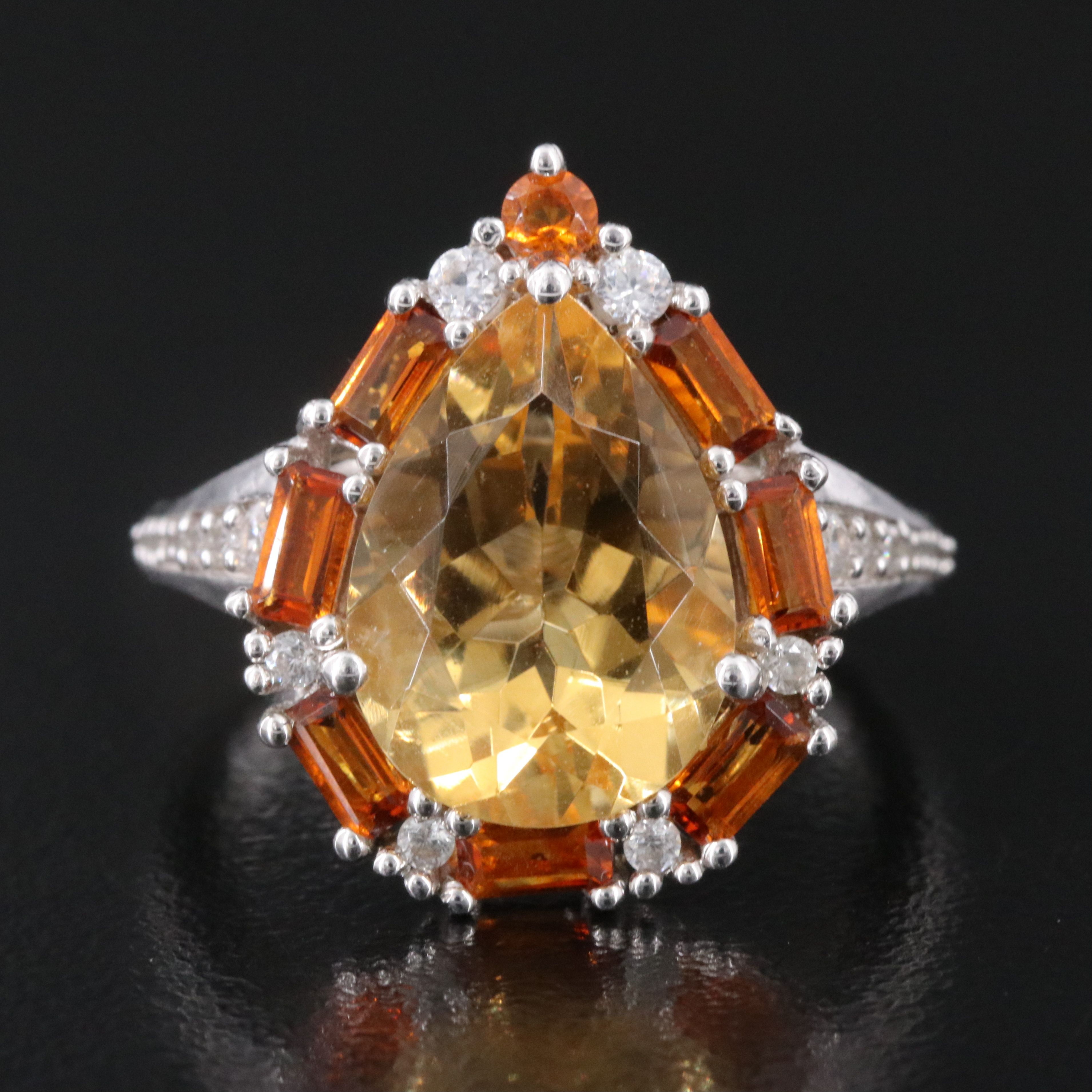 Sterling Citrine and White Zircon Teardrop Ring