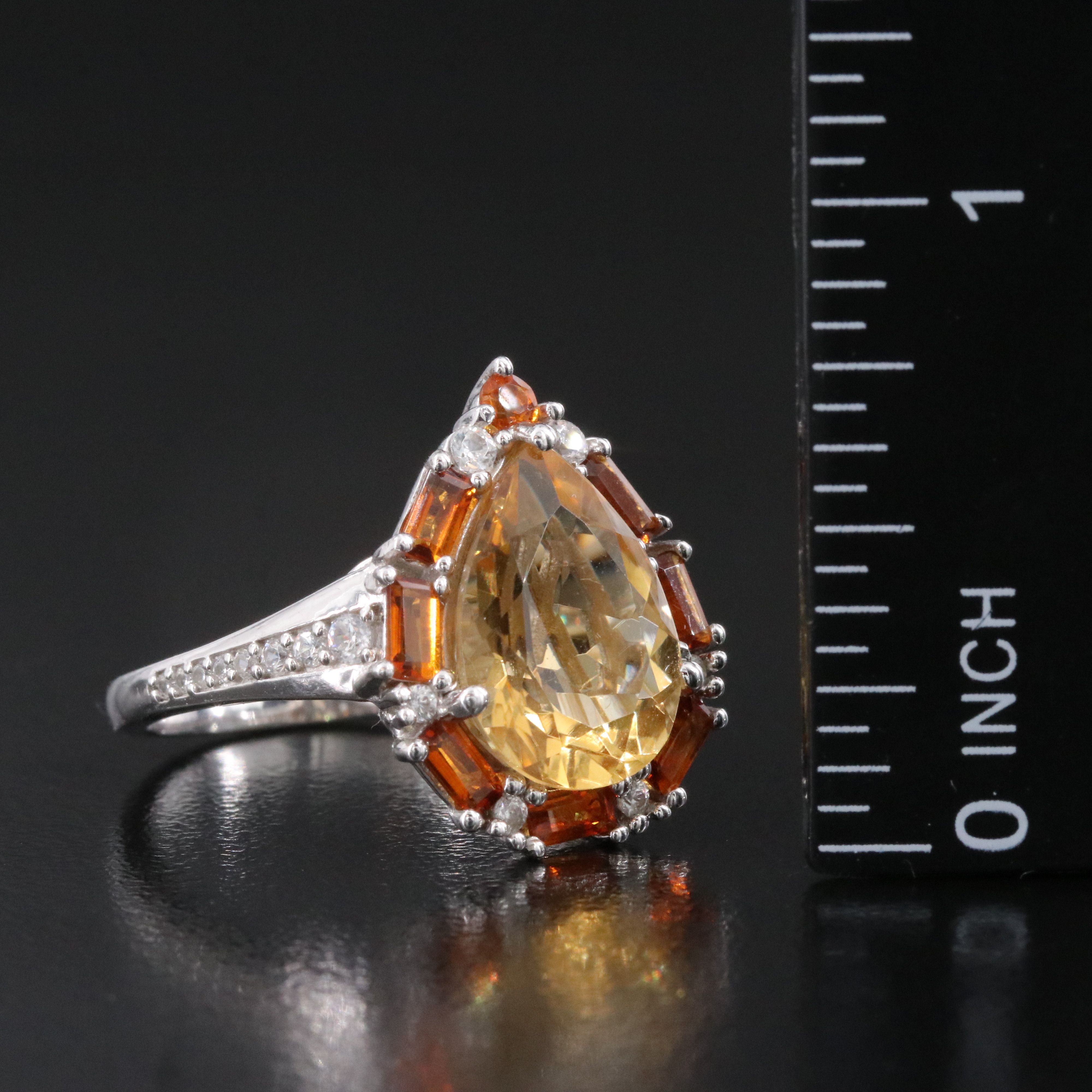 Sterling Citrine and White Zircon Teardrop Ring