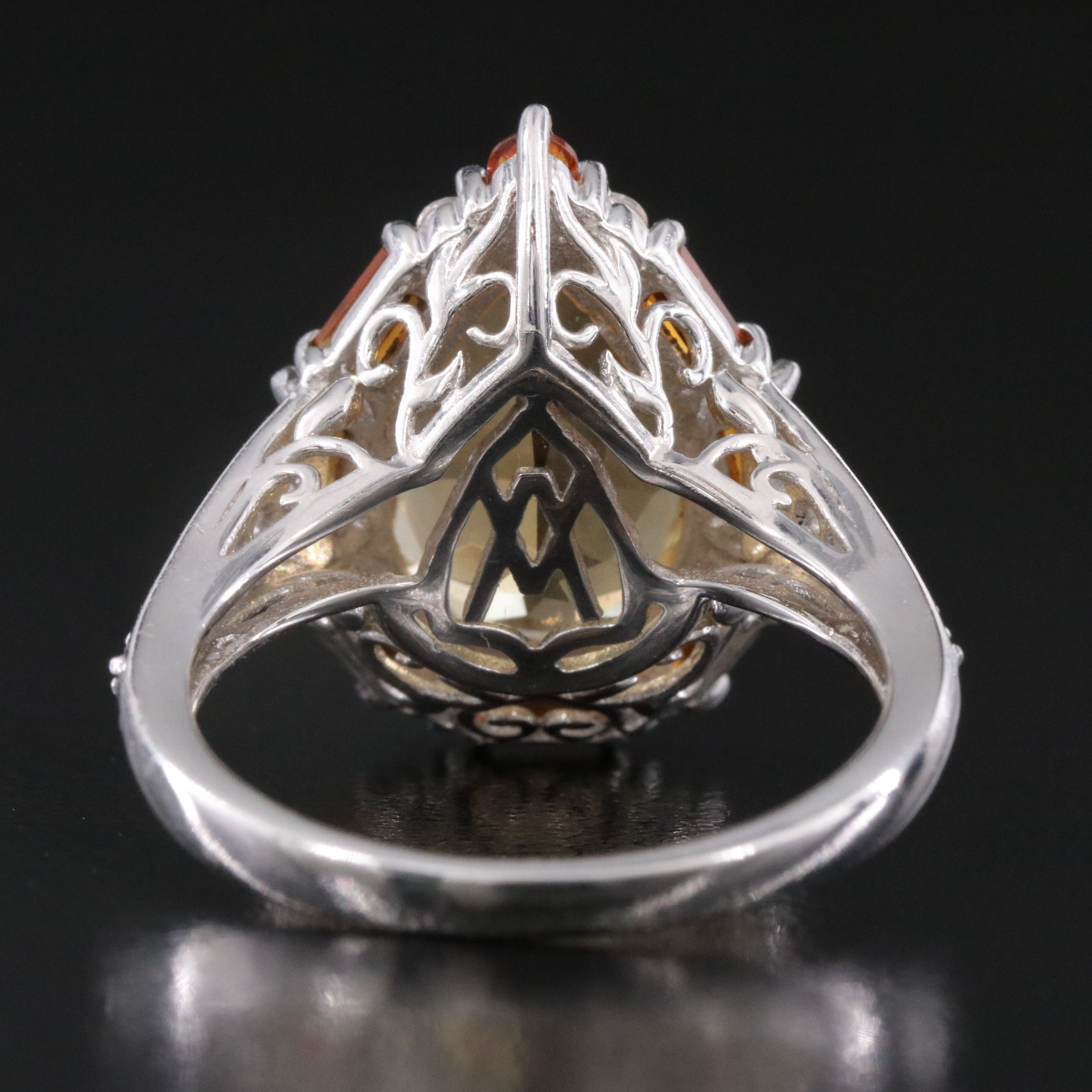 Sterling Citrine and White Zircon Teardrop Ring