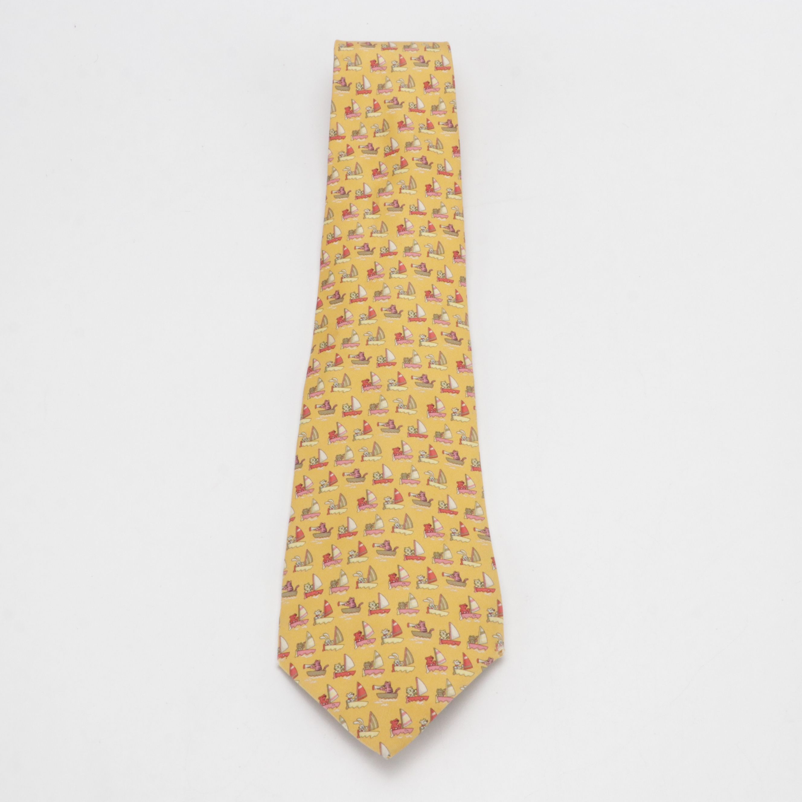 Salvatore Ferragamo Sailboat Animals Motif Silk Twill Necktie