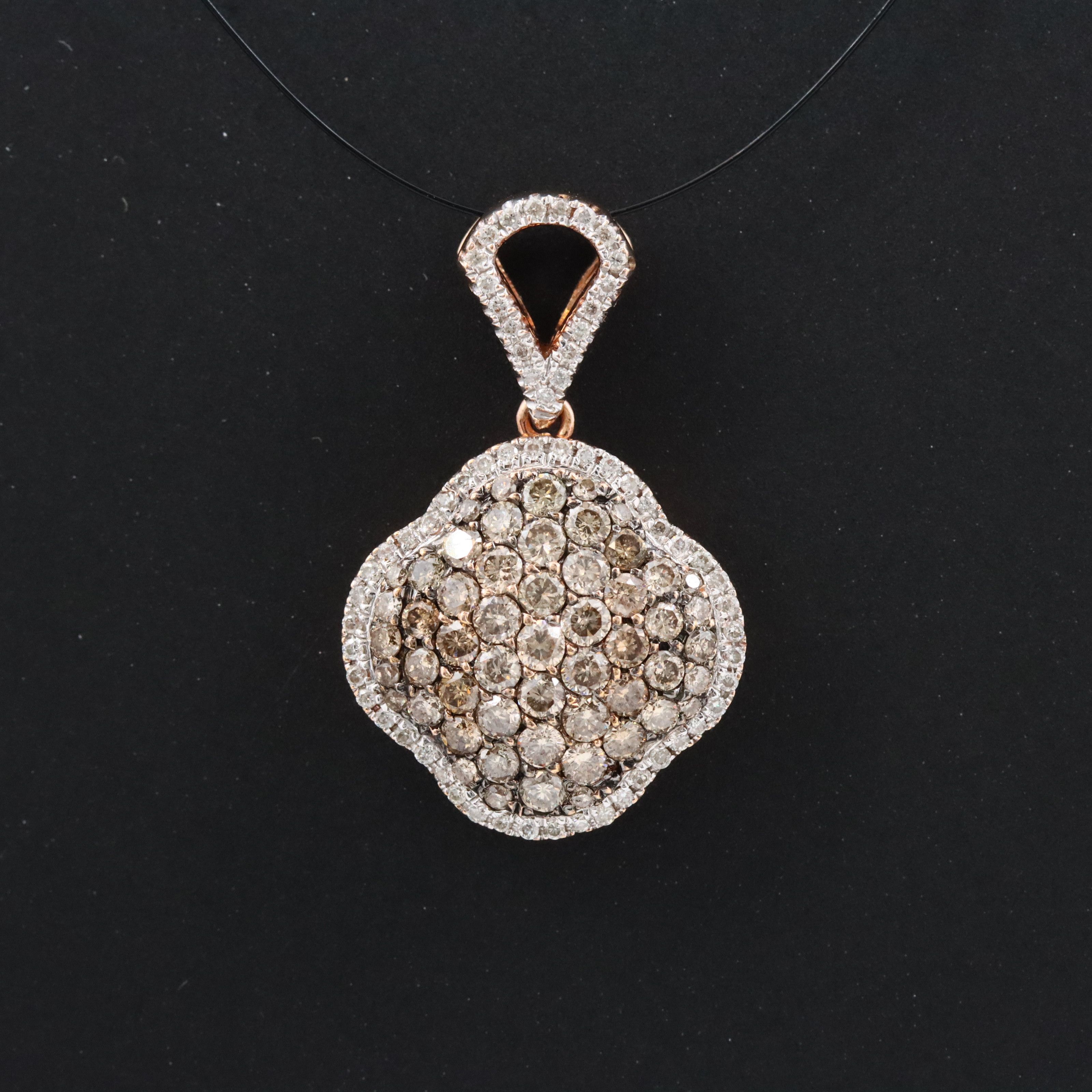 14K 1.05 CTW Diamond Pavé Quatrefoil Pendant Featuring Fancy Brown