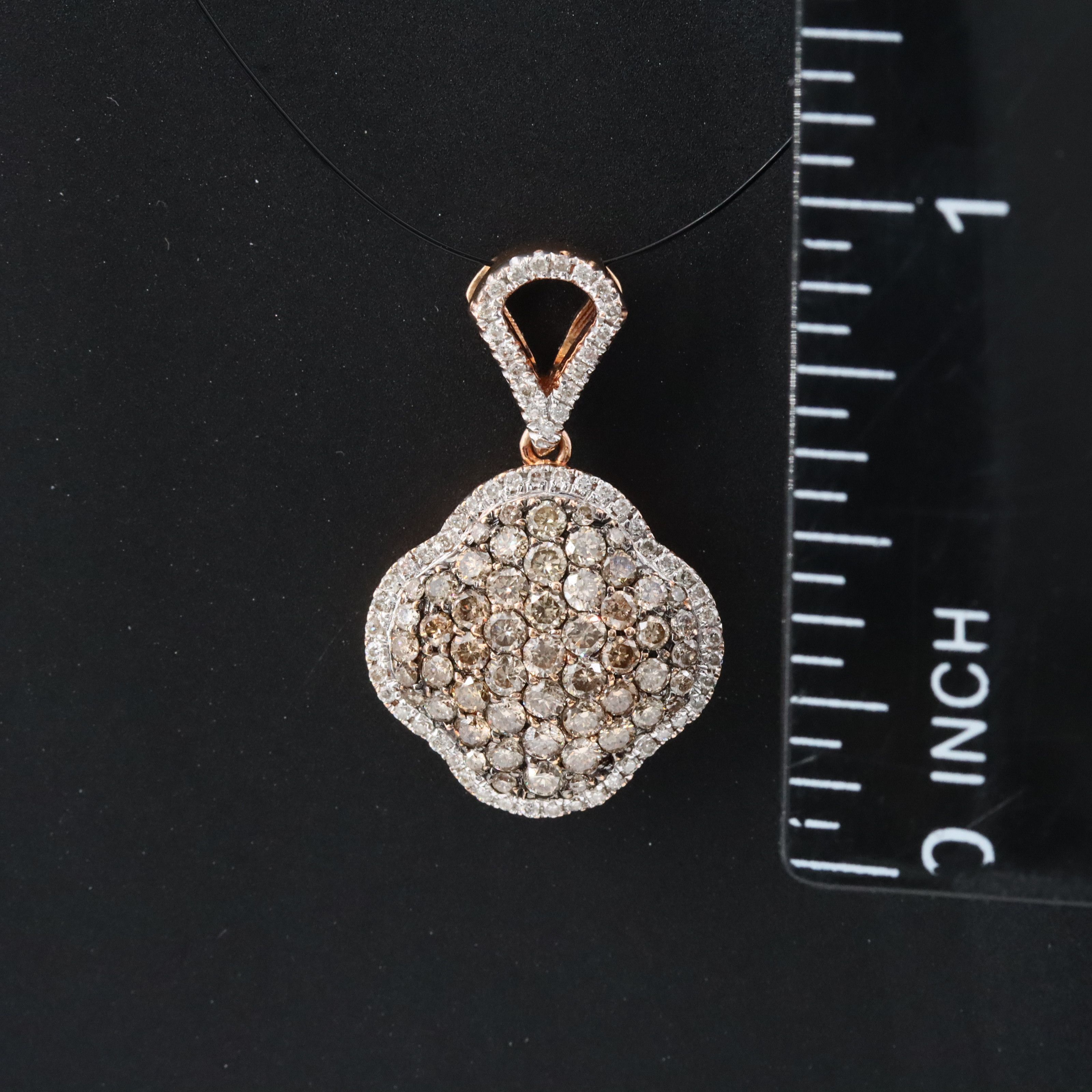 14K 1.05 CTW Diamond Pavé Quatrefoil Pendant Featuring Fancy Brown