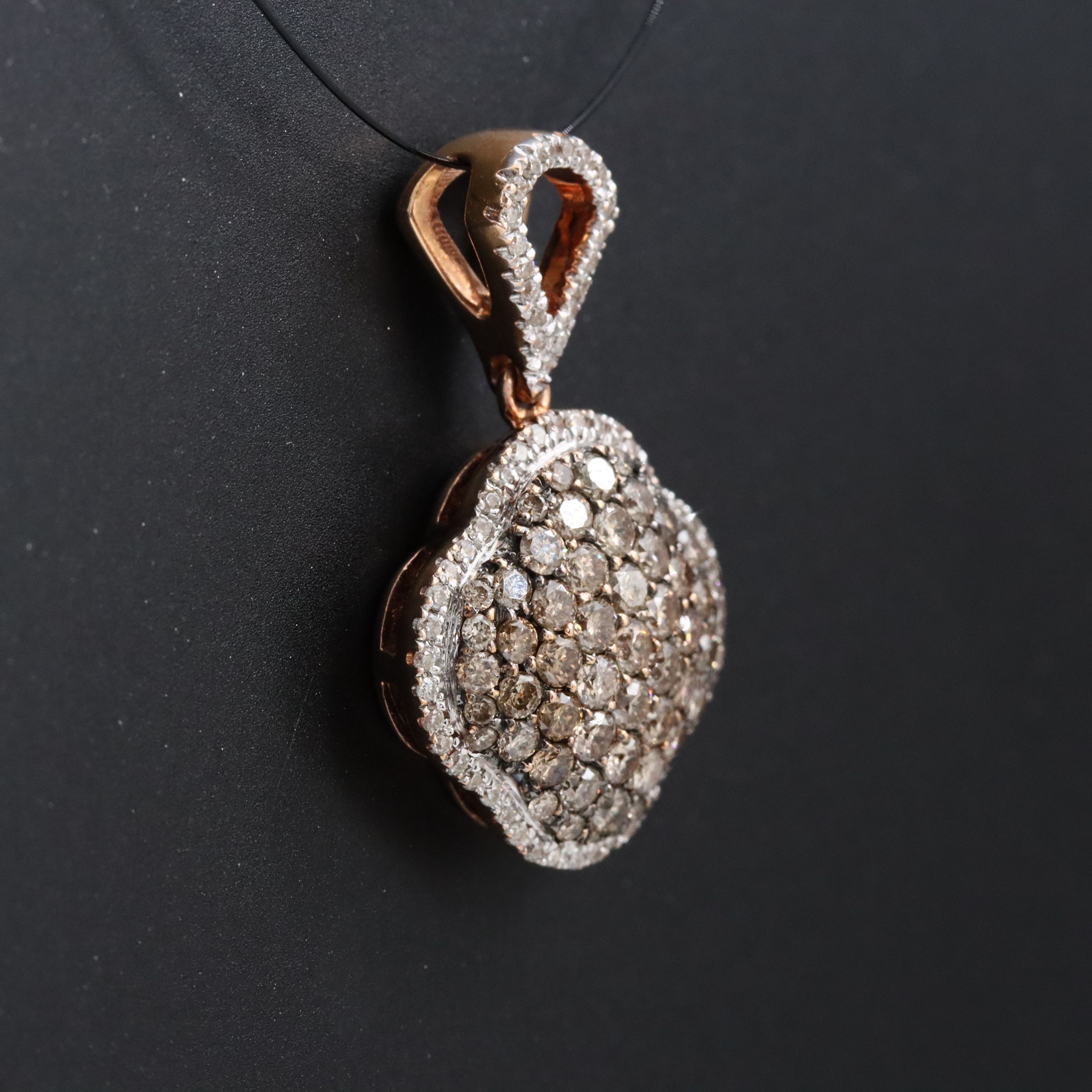 14K 1.05 CTW Diamond Pavé Quatrefoil Pendant Featuring Fancy Brown