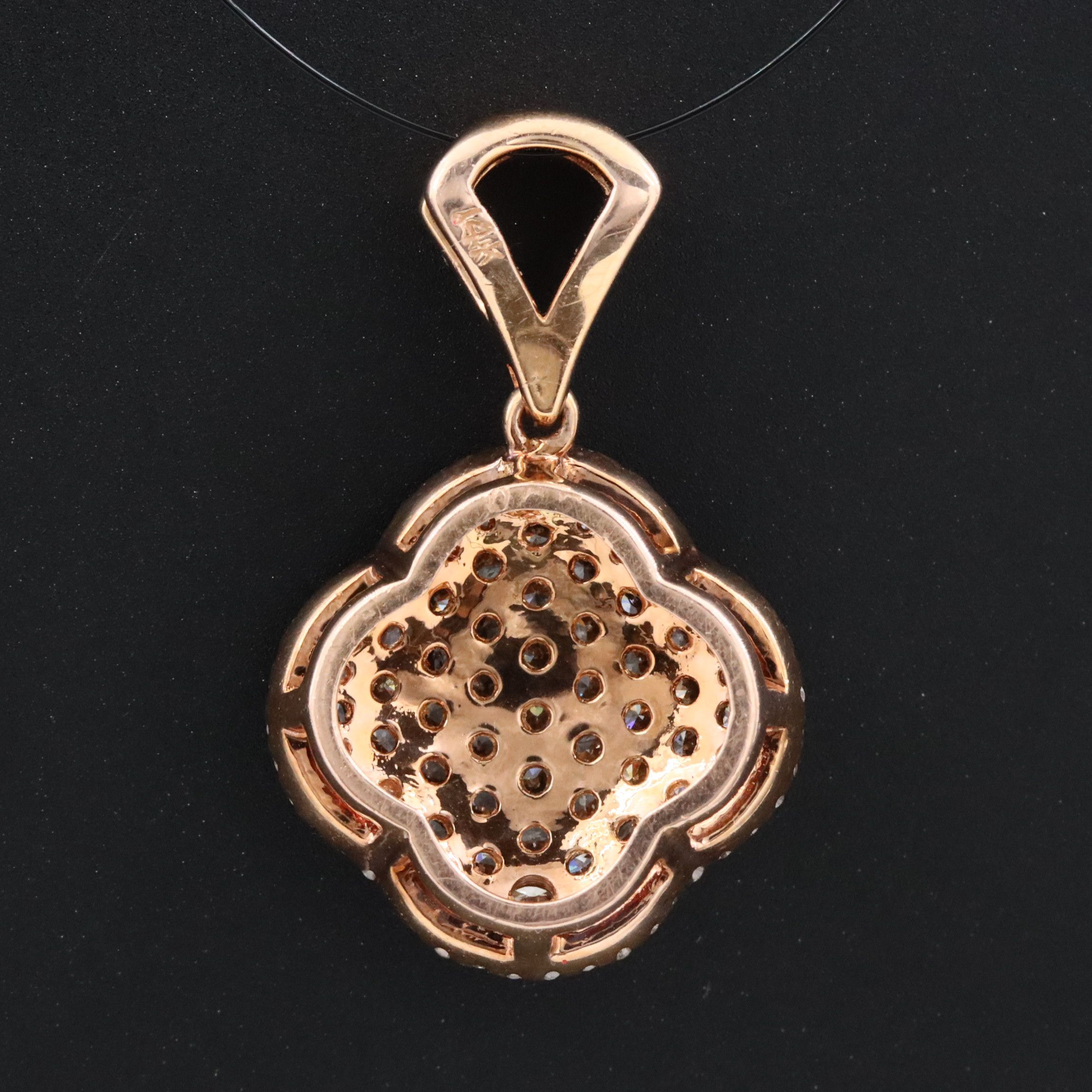 14K 1.05 CTW Diamond Pavé Quatrefoil Pendant Featuring Fancy Brown