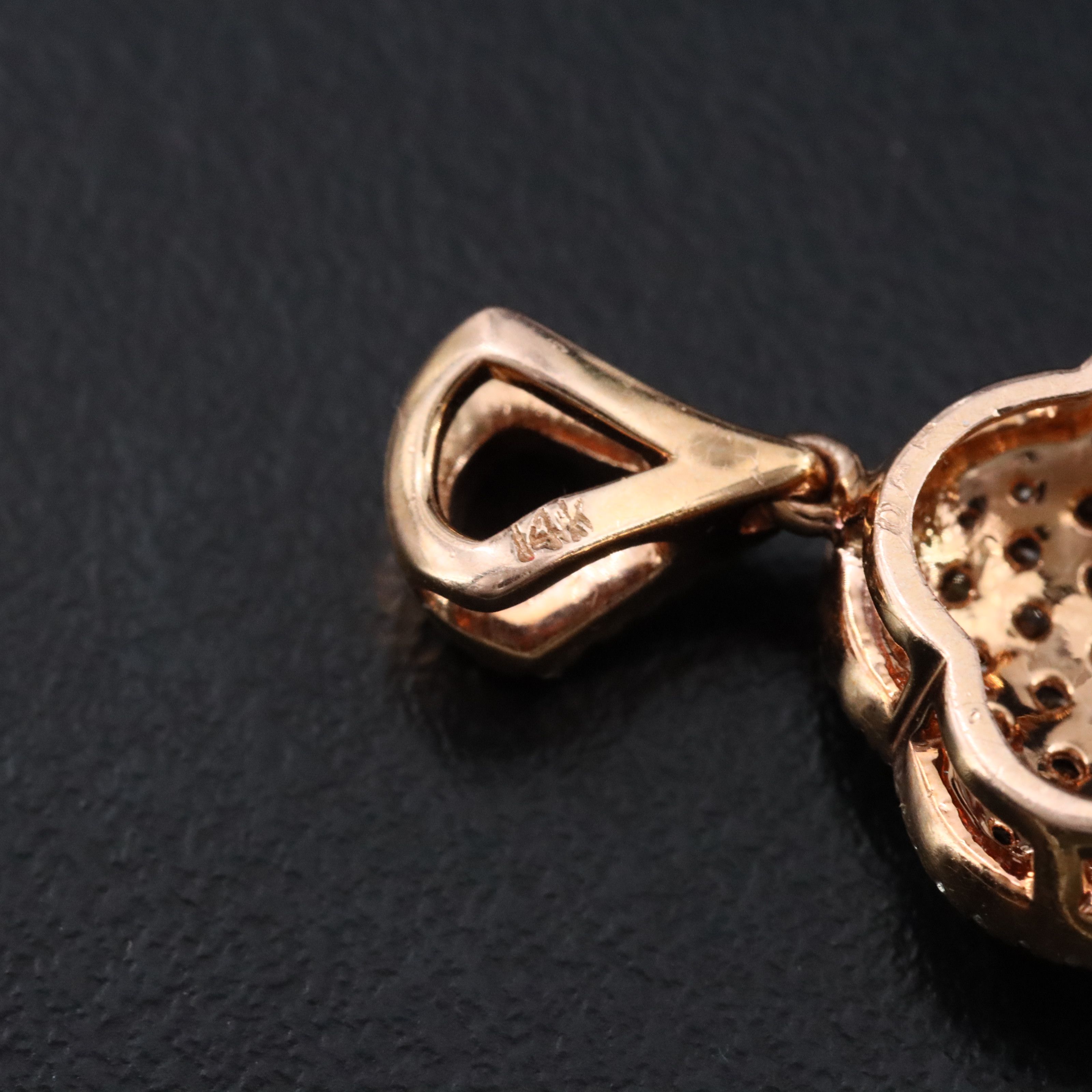 14K 1.05 CTW Diamond Pavé Quatrefoil Pendant Featuring Fancy Brown