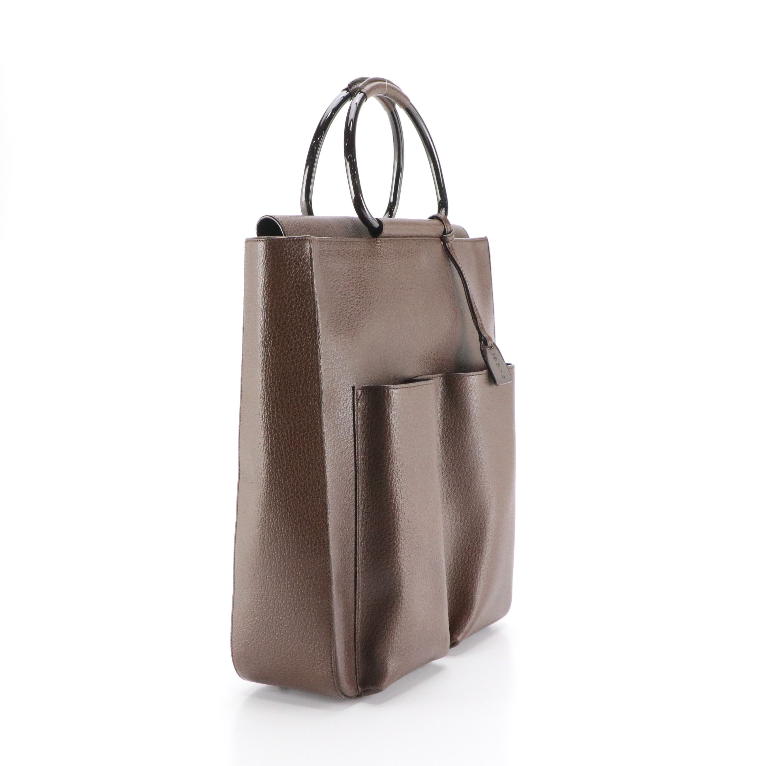 Gucci Double Front Pocket Top Handle Tote Bag in Brown Cinghiale Leather