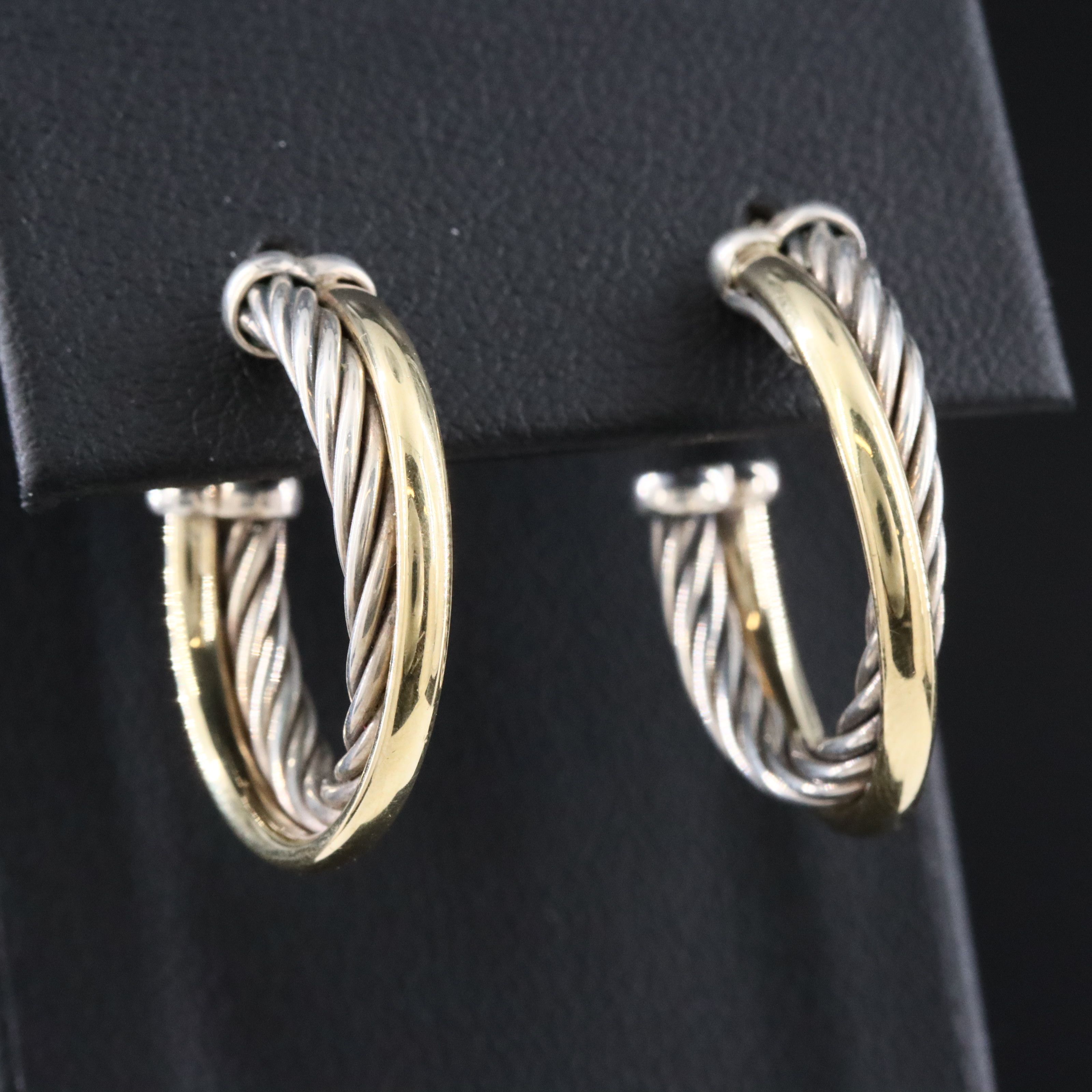 David Yurman Crossover Sterling and 18K Bonded Gold Hoop Earrings