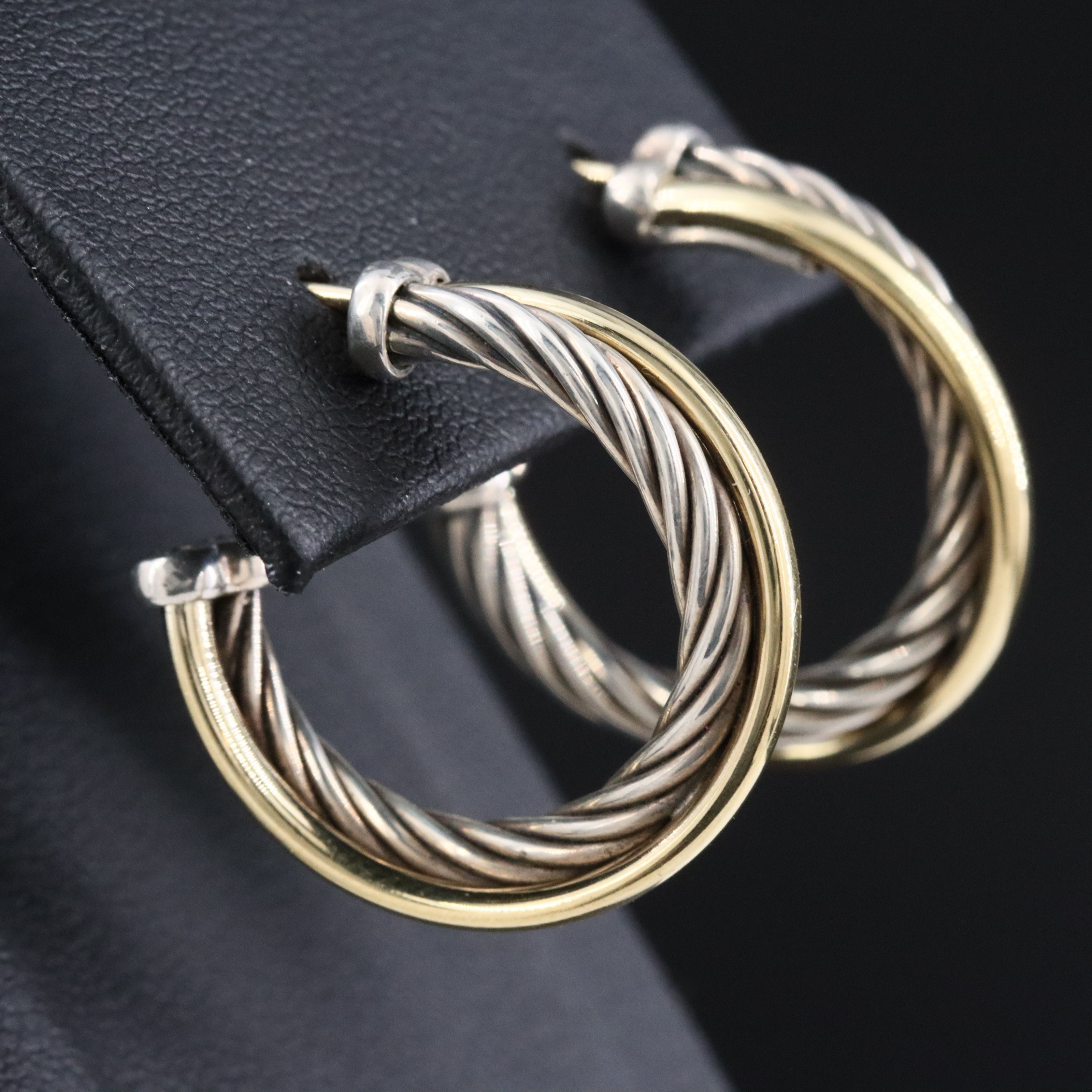 David Yurman Crossover Sterling and 18K Bonded Gold Hoop Earrings