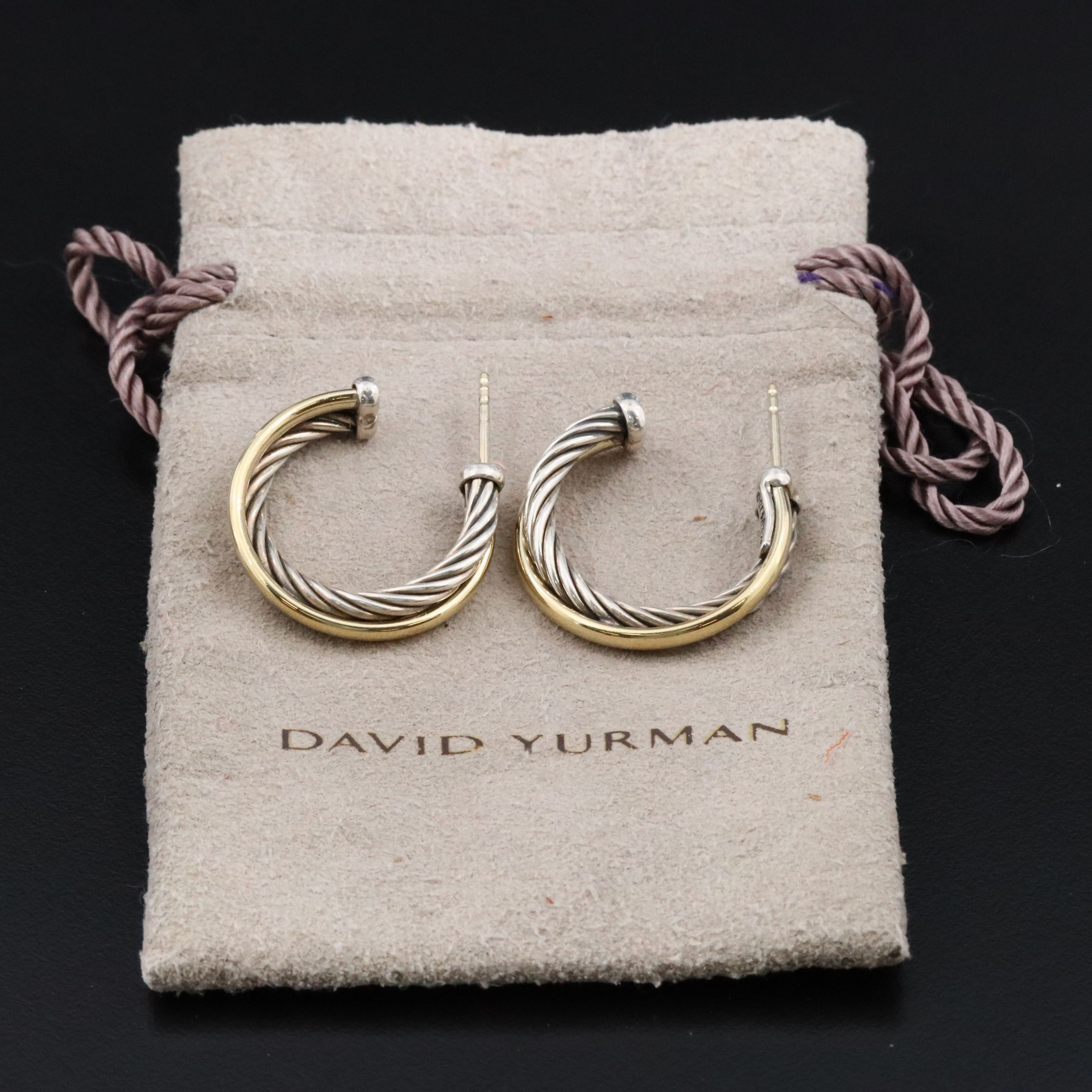 David Yurman Crossover Sterling and 18K Bonded Gold Hoop Earrings