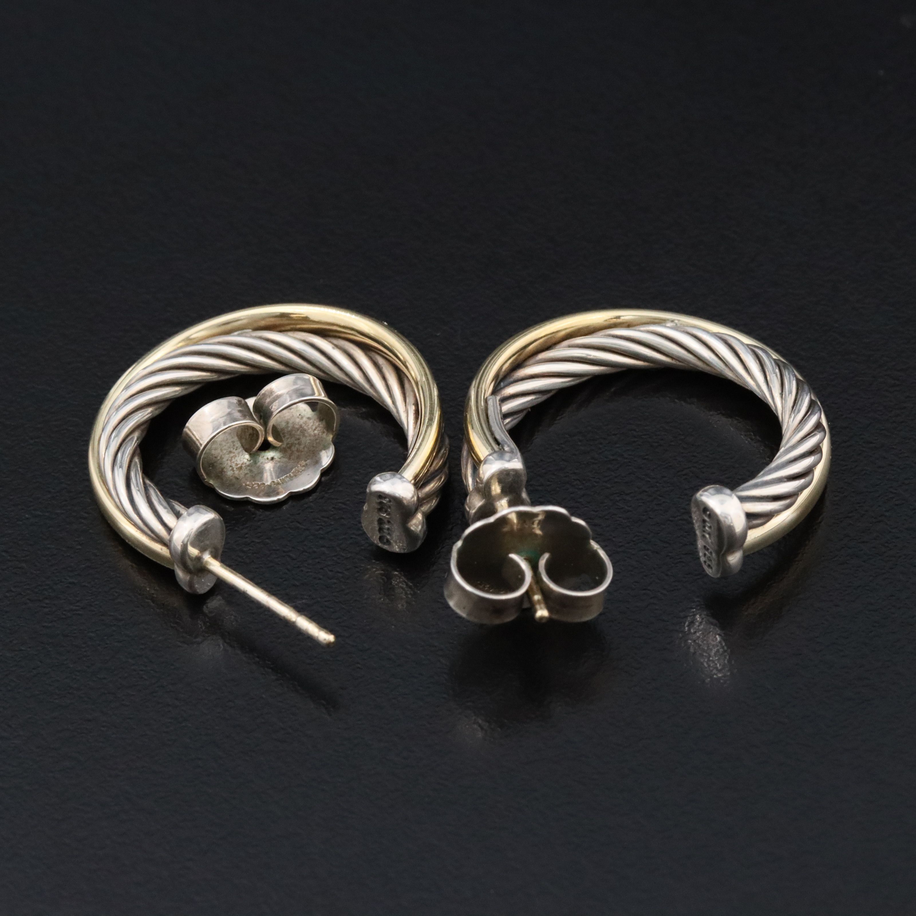 David Yurman Crossover Sterling and 18K Bonded Gold Hoop Earrings