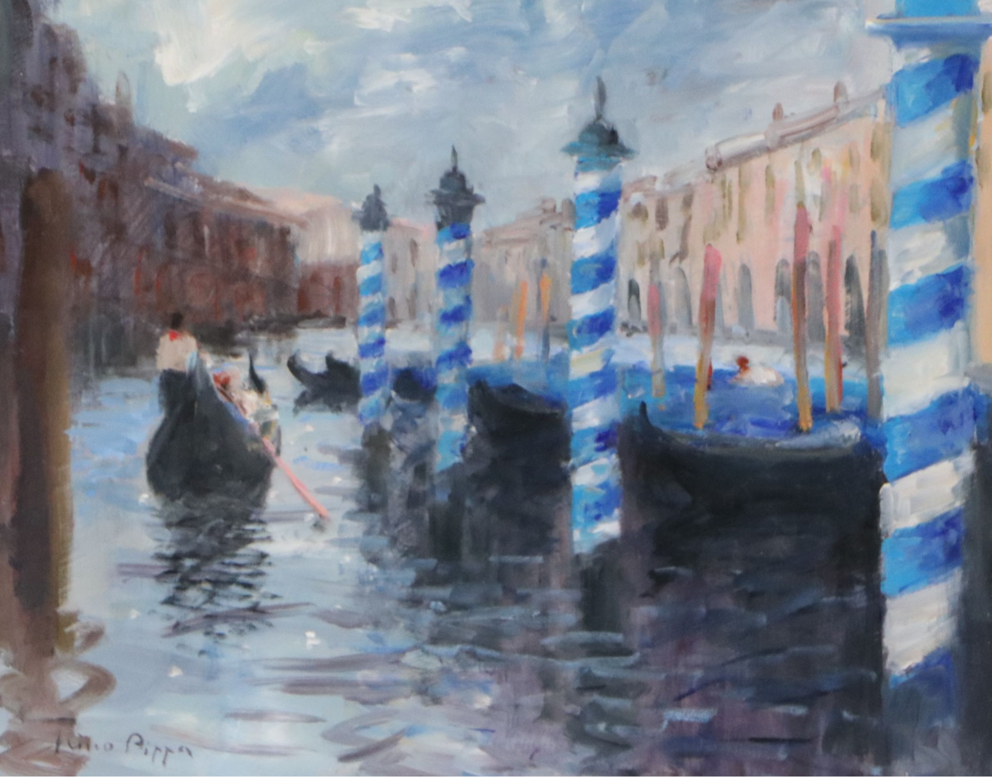 Nino Pippa Oil Painting "Venice - Mooring Poles," 2016