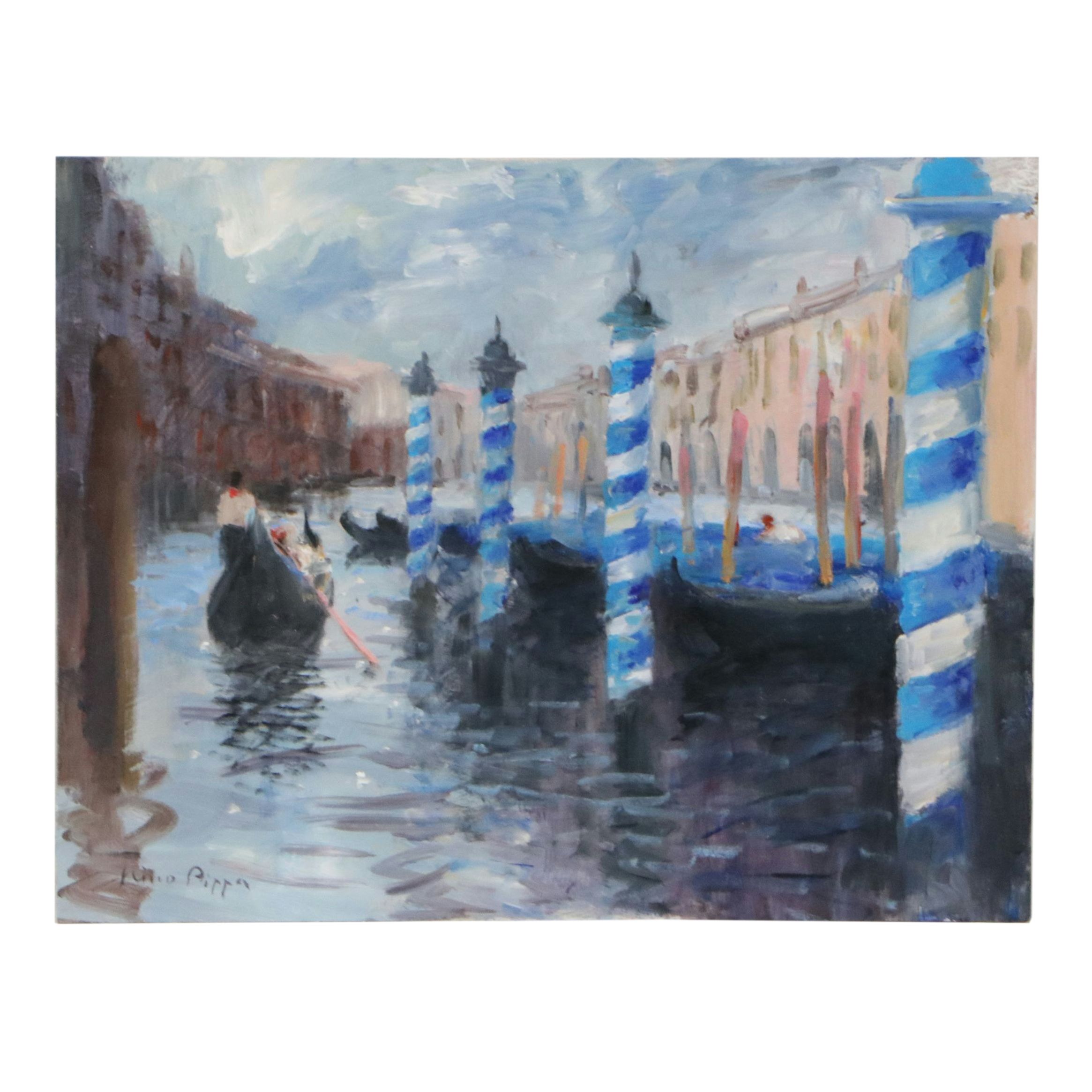 Nino Pippa Oil Painting "Venice - Mooring Poles," 2016