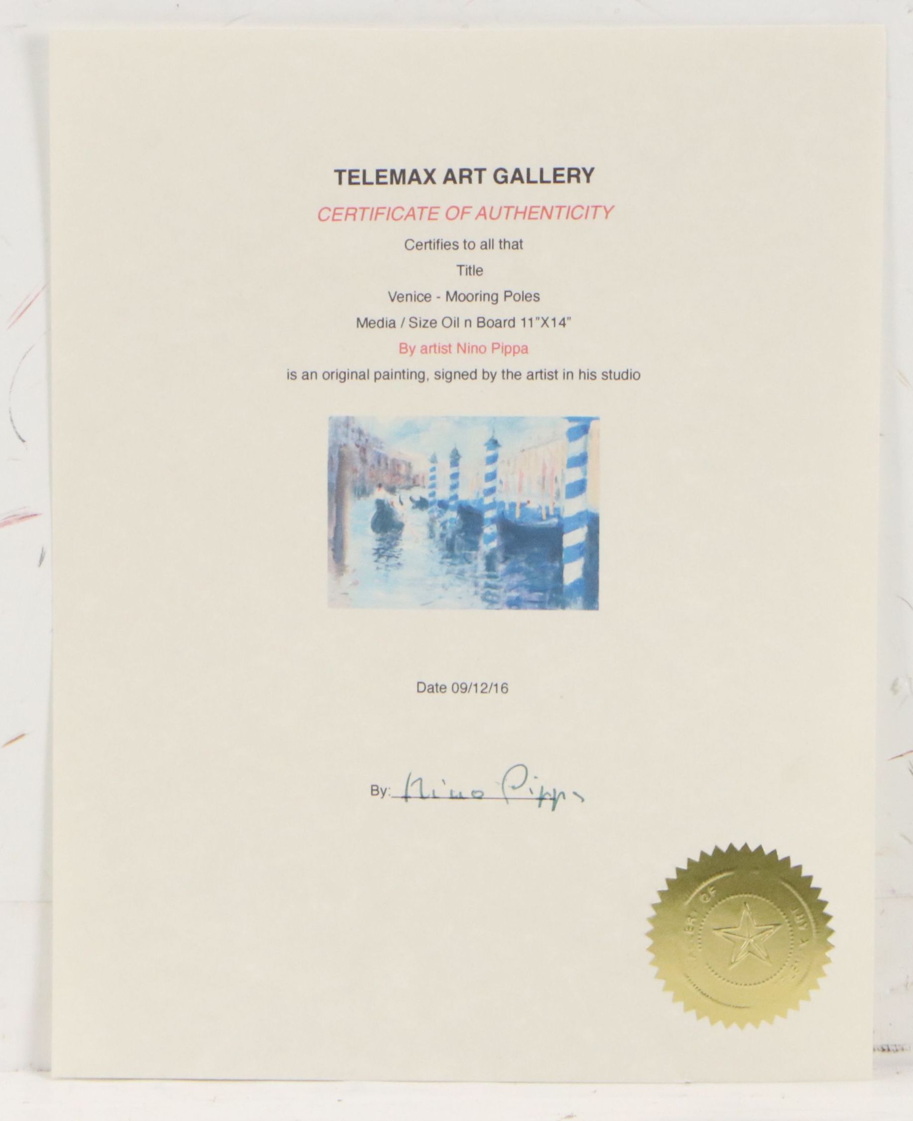 Nino Pippa Oil Painting "Venice - Mooring Poles," 2016