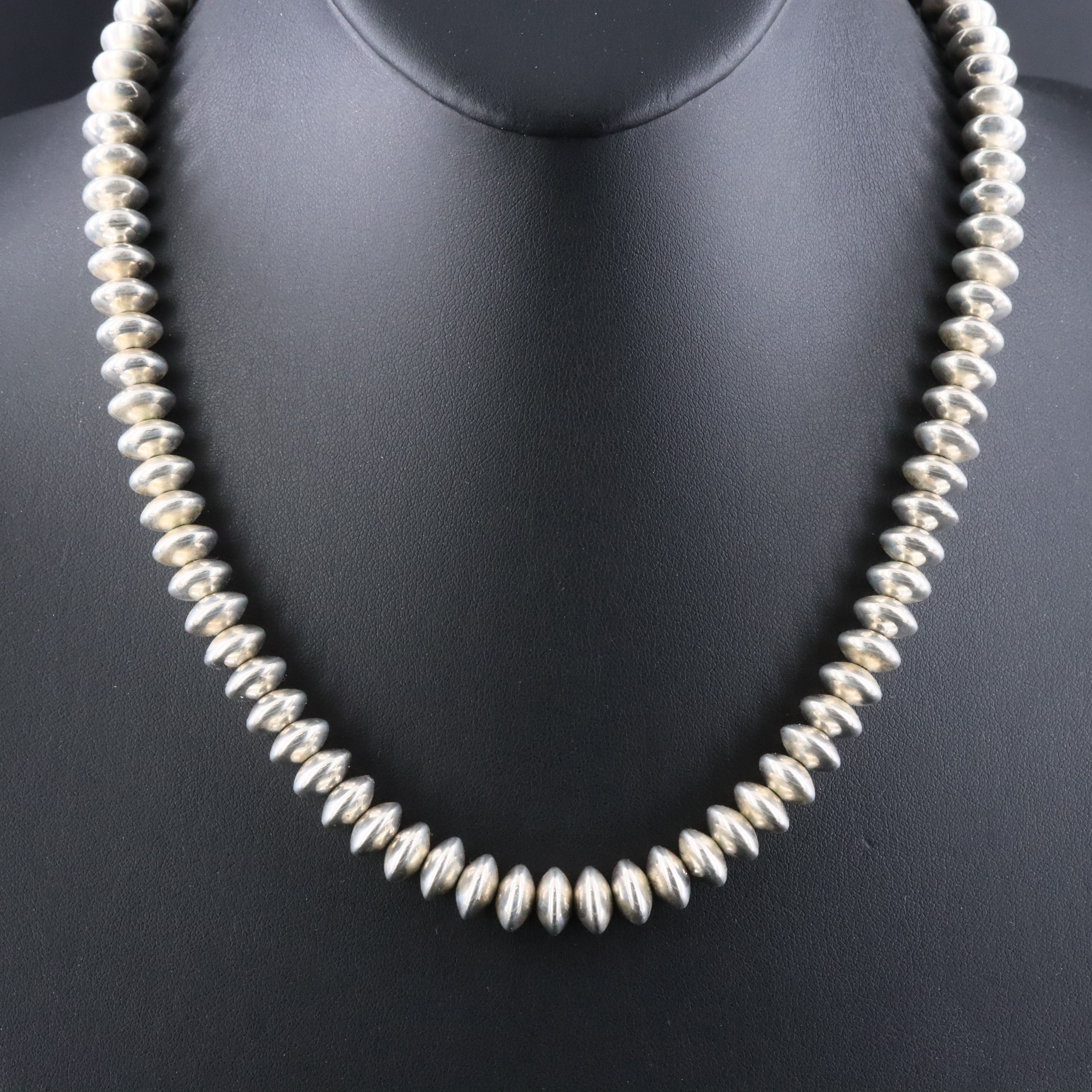 Sterling Knife-Edge Bead Necklace
