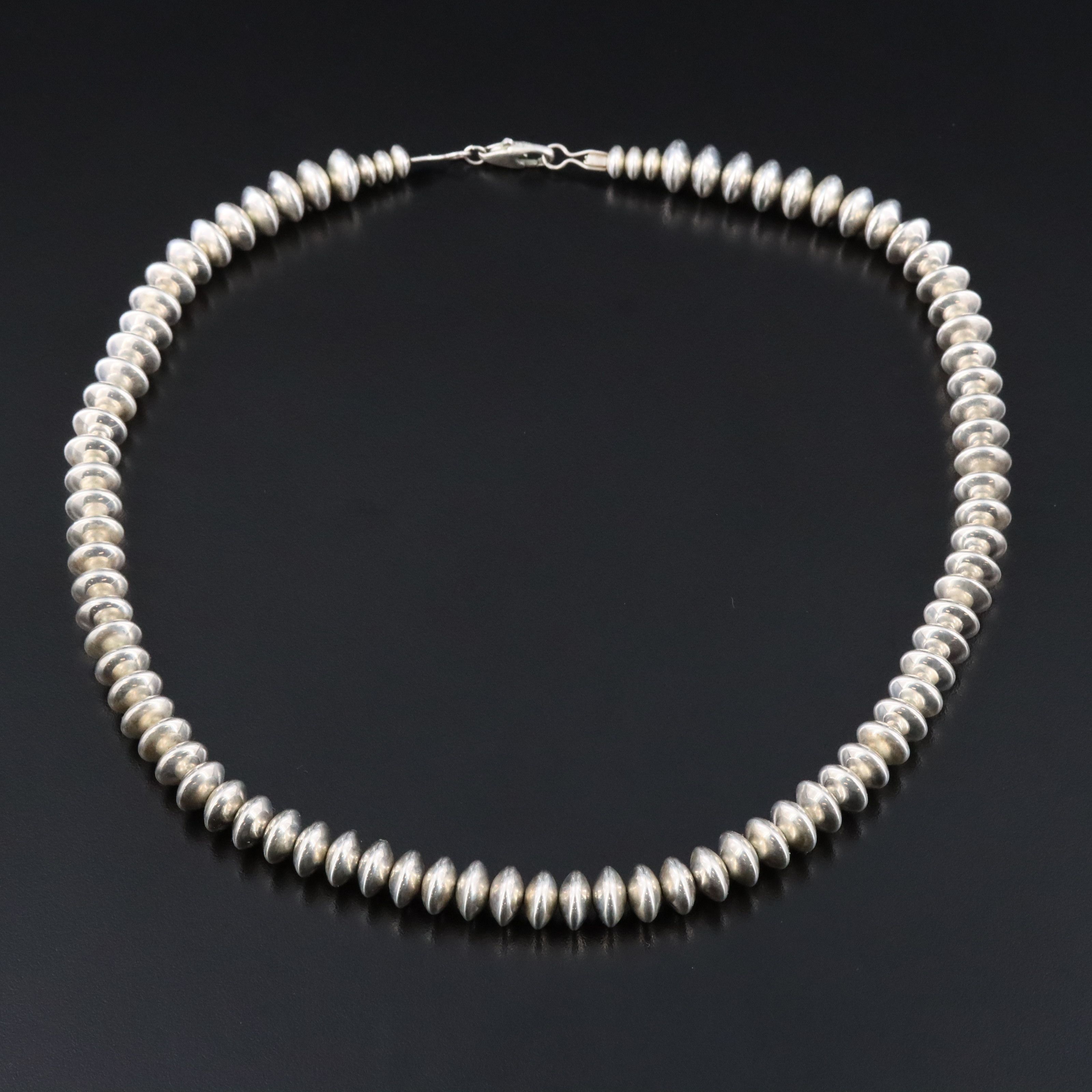 Sterling Knife-Edge Bead Necklace