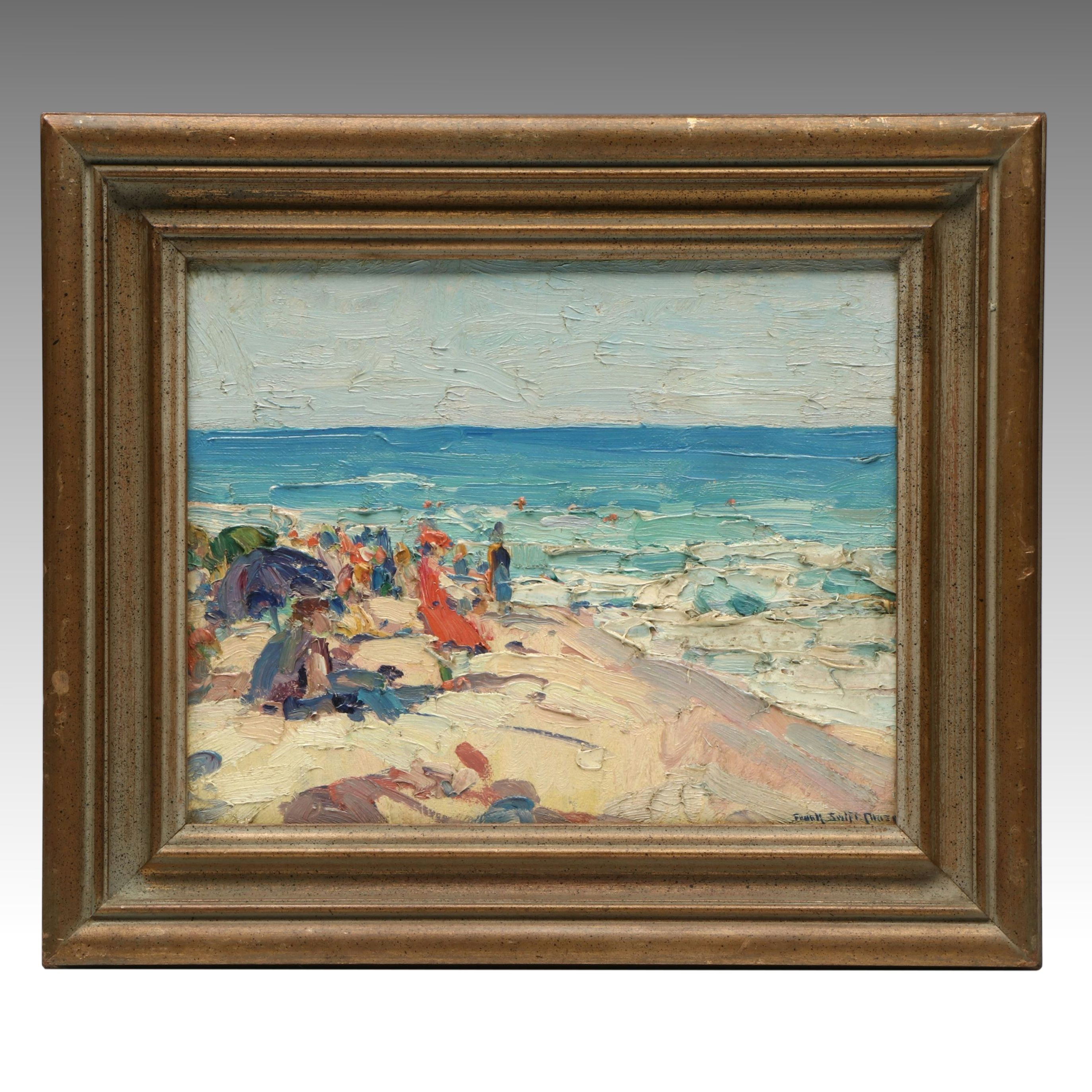 Frank Swift Chase Post-Impressionist Oil Painting of Beach Scene, Early 20th C.
