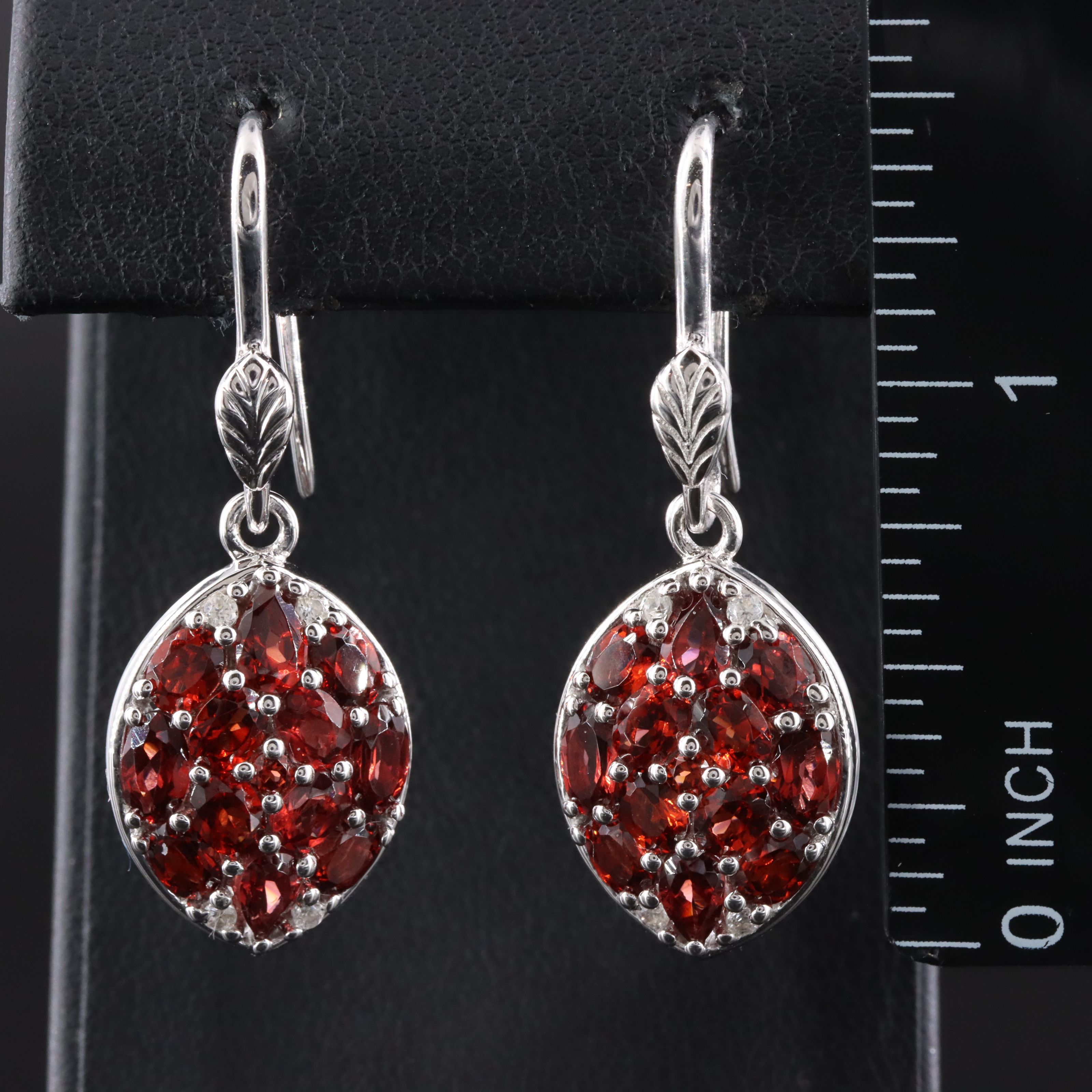 Sterling Garnet and White Topaz Navette Drop Earrings