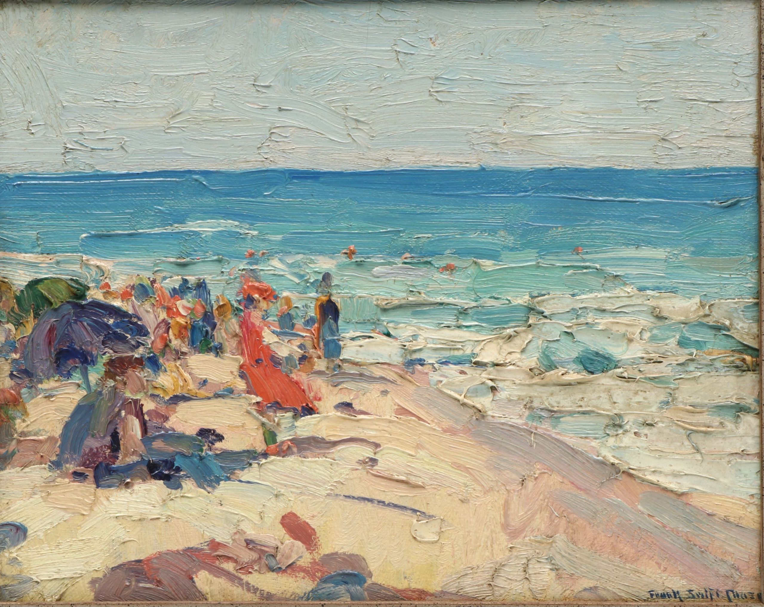Frank Swift Chase Post-Impressionist Oil Painting of Beach Scene, Early 20th C.