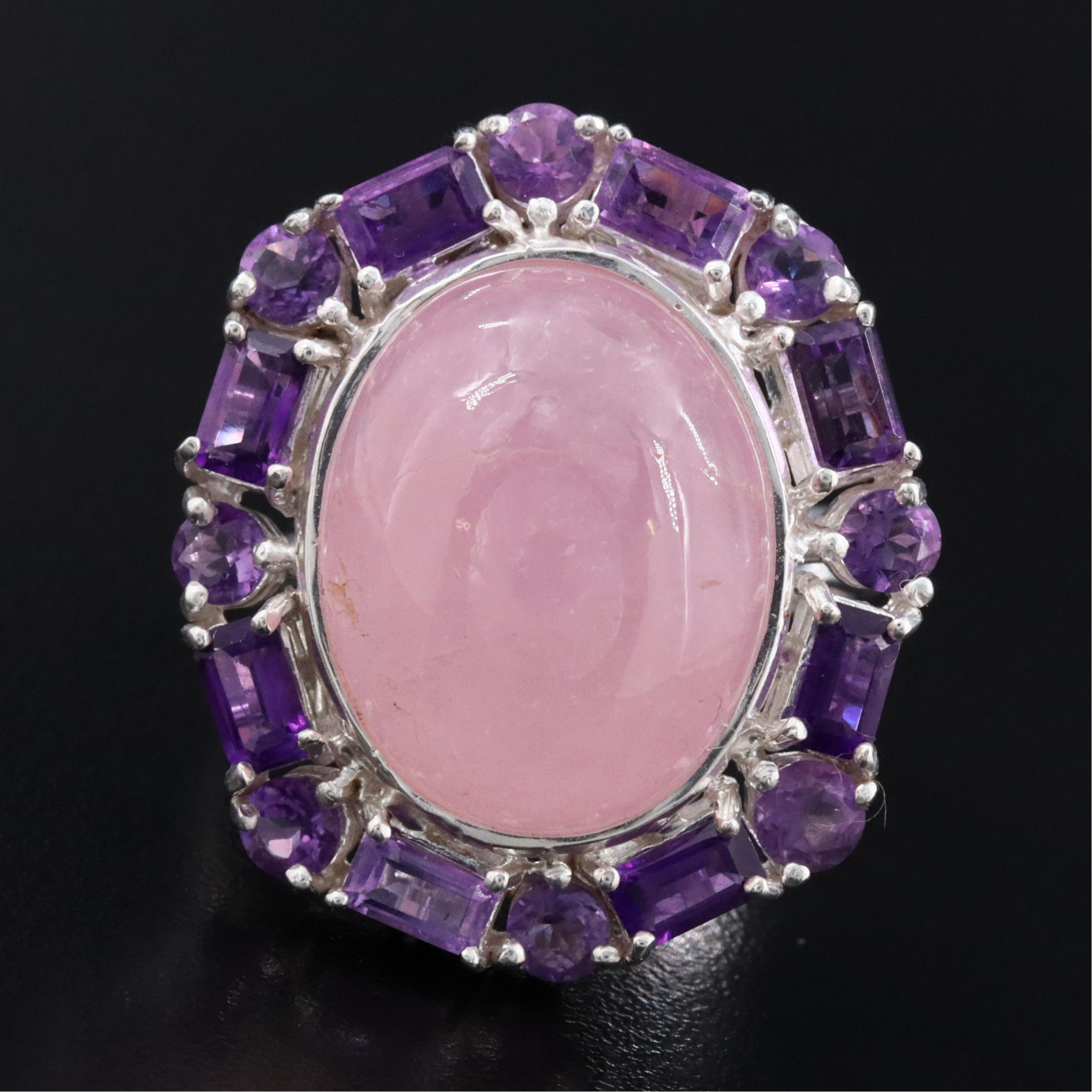 Sterling Rose Quartz and Amethyst Ring