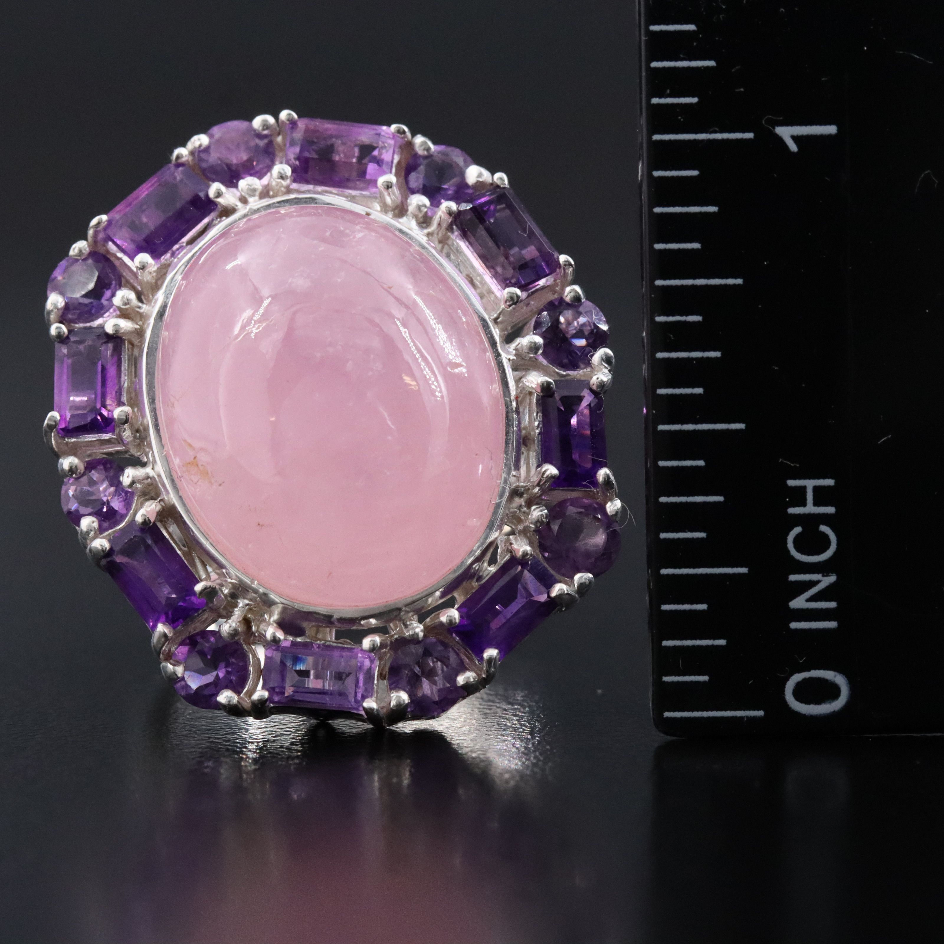 Sterling Rose Quartz and Amethyst Ring