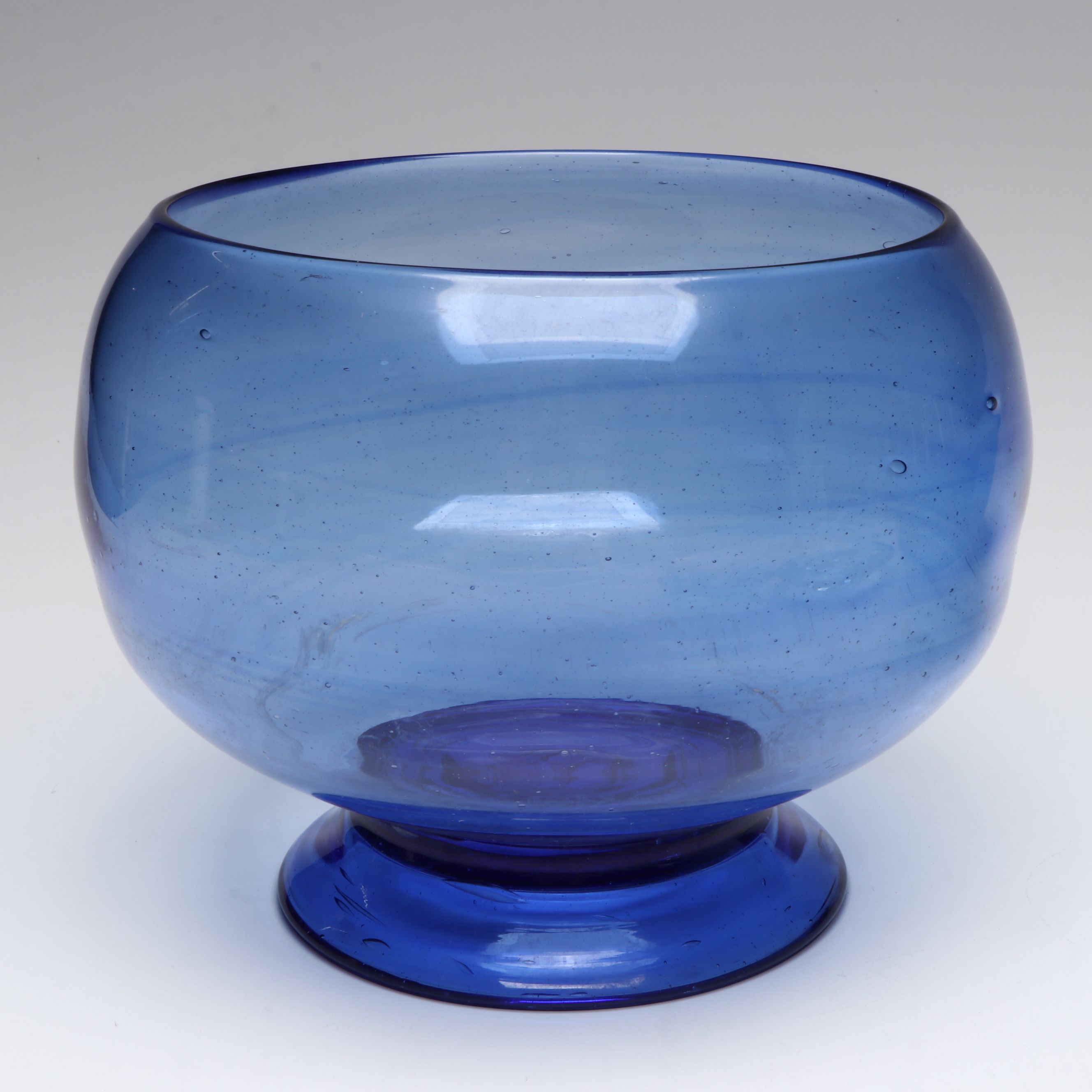Blue Frosted and Clear Blown Art Glass Centerpiece Bowls, Ashtray and Leaf Dish