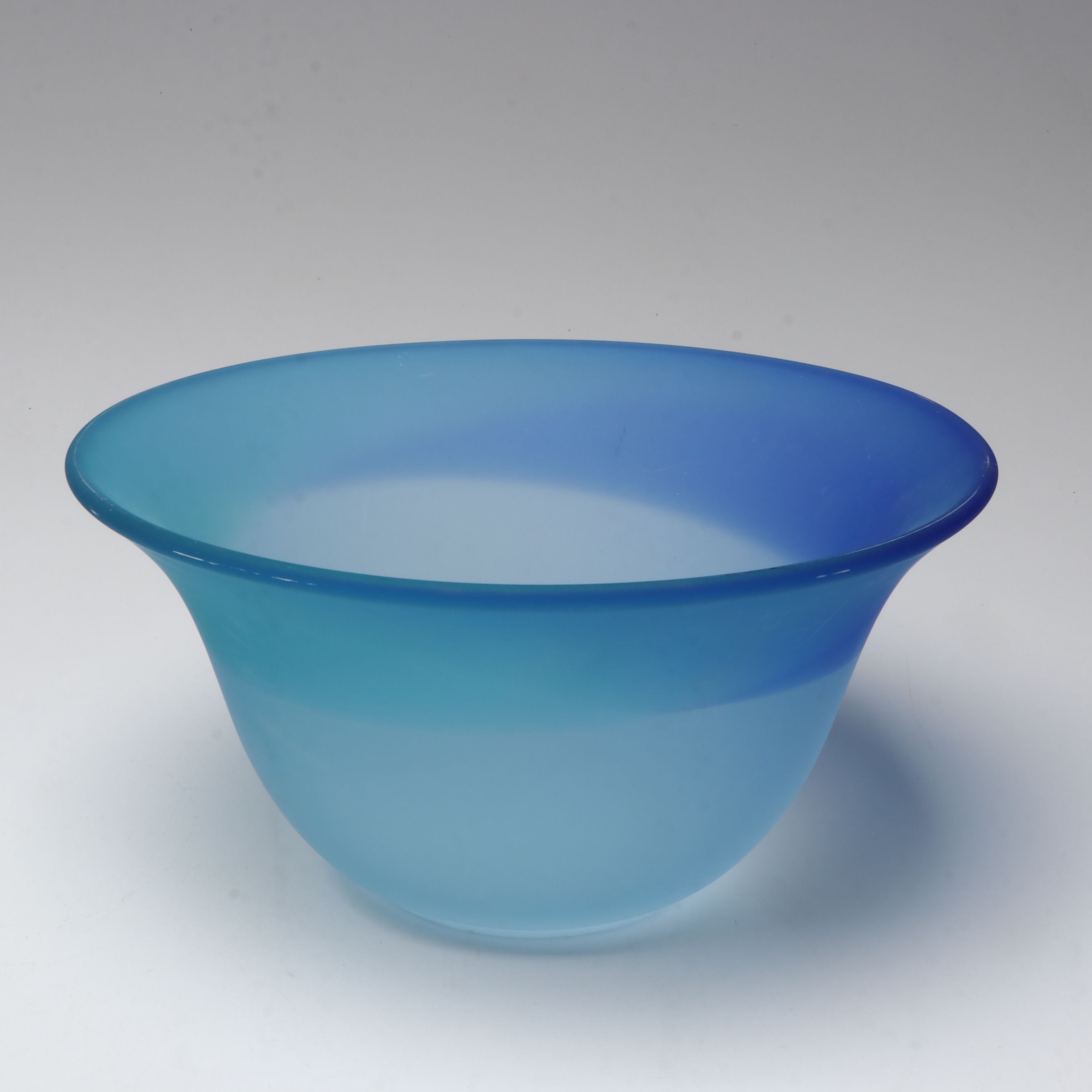 Blue Frosted and Clear Blown Art Glass Centerpiece Bowls, Ashtray and Leaf Dish