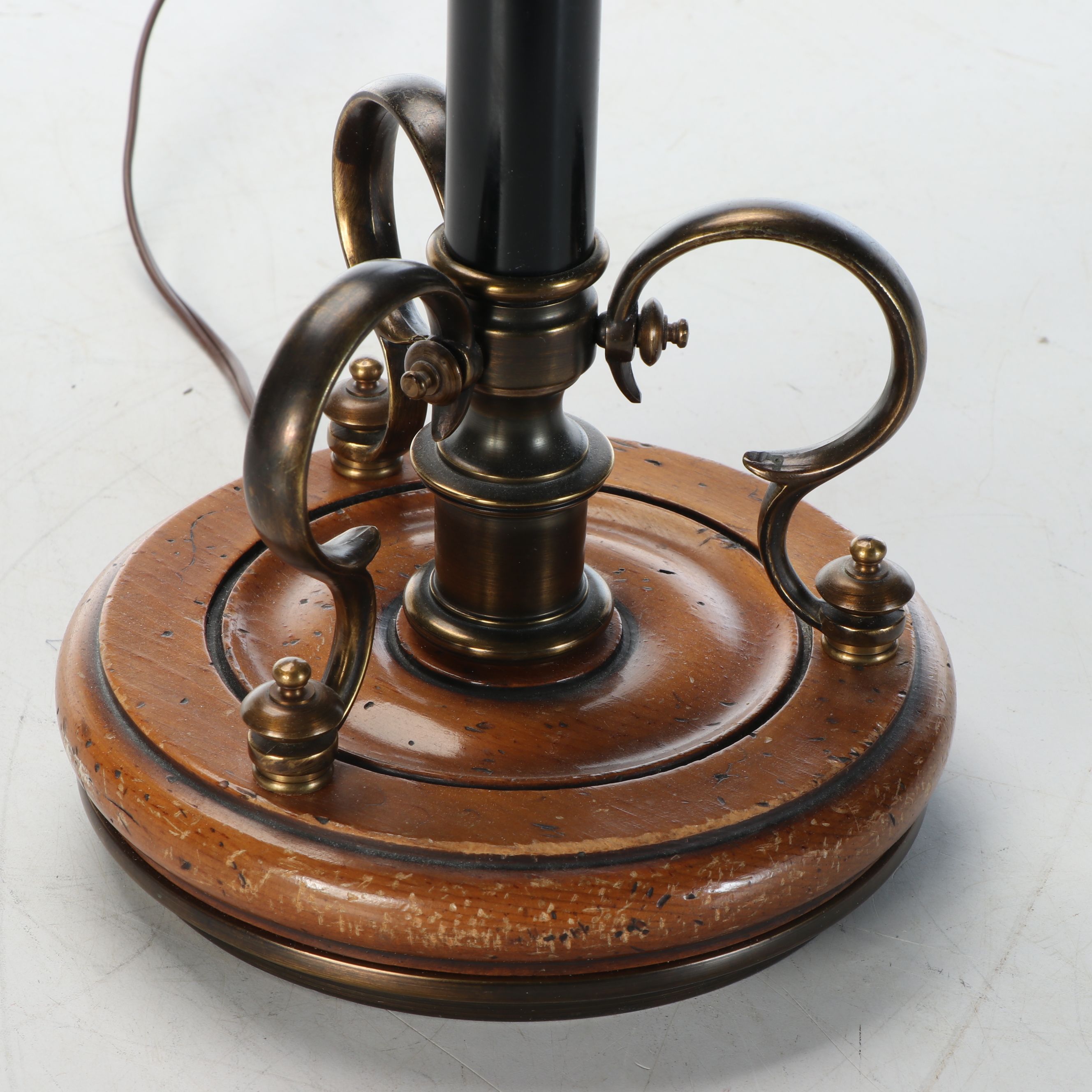 Brass and Metal Pillar Torchiere Table Lamp with Drum Shade, Vintage