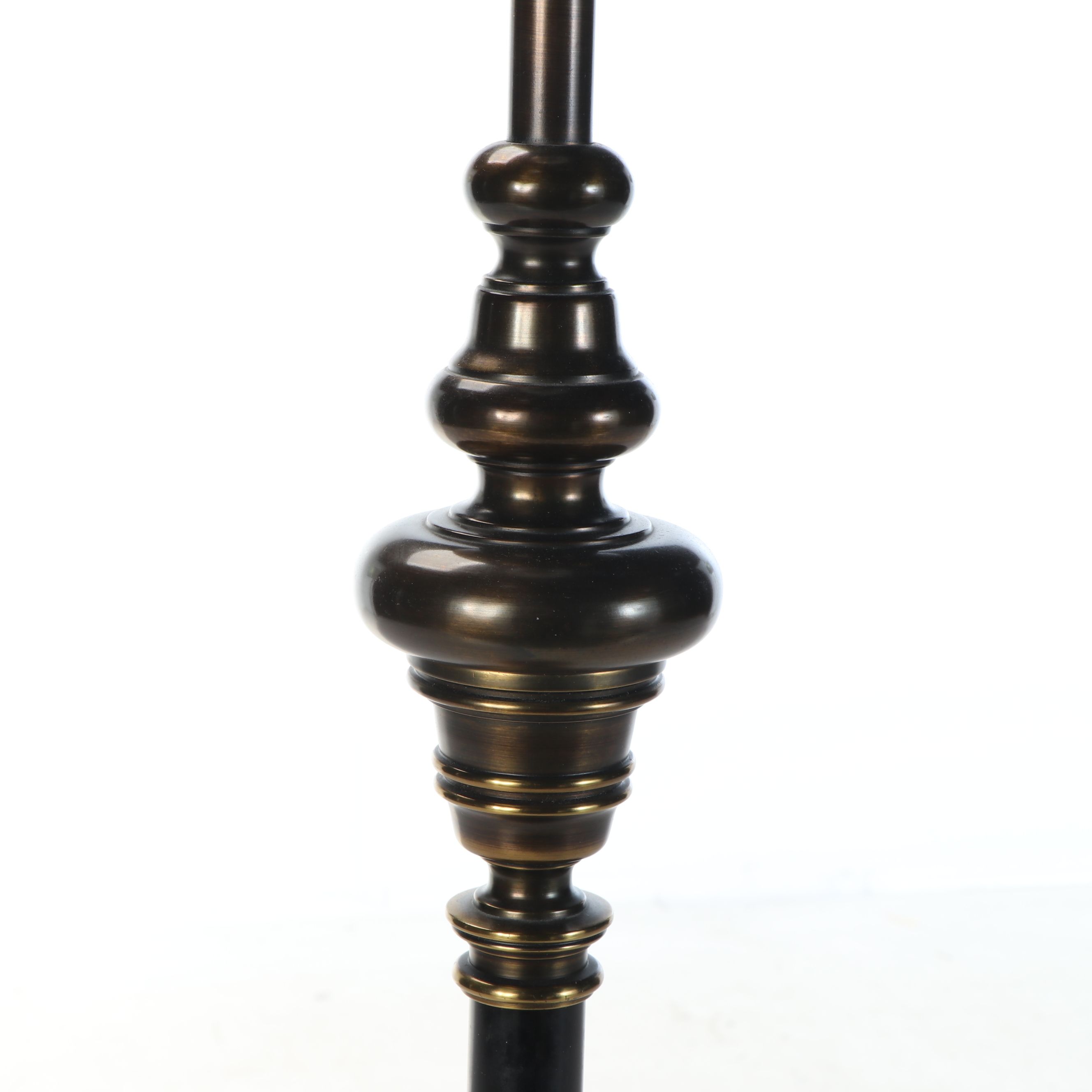 Brass and Metal Pillar Torchiere Table Lamp with Drum Shade, Vintage