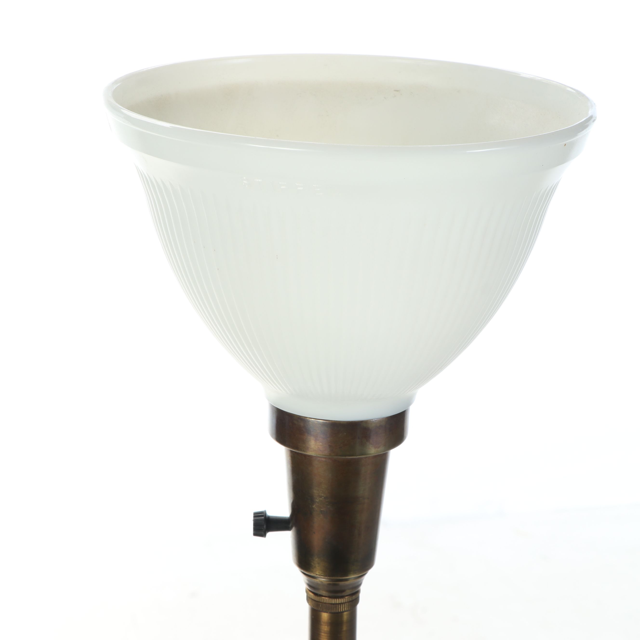 Brass and Metal Pillar Torchiere Table Lamp with Drum Shade, Vintage