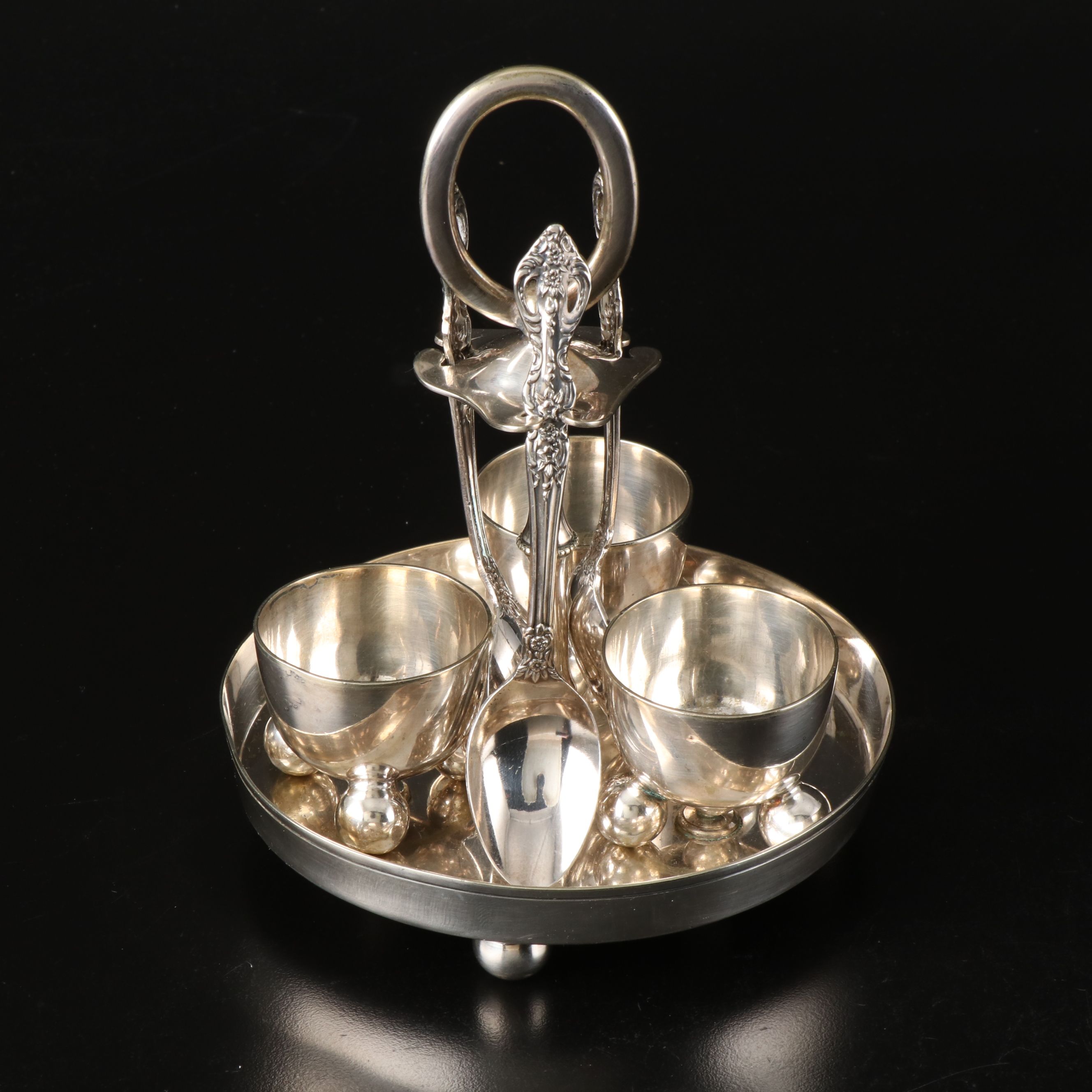 Silver Plate Egg Cup Set with Other Gravy Boats and Napkin Rings
