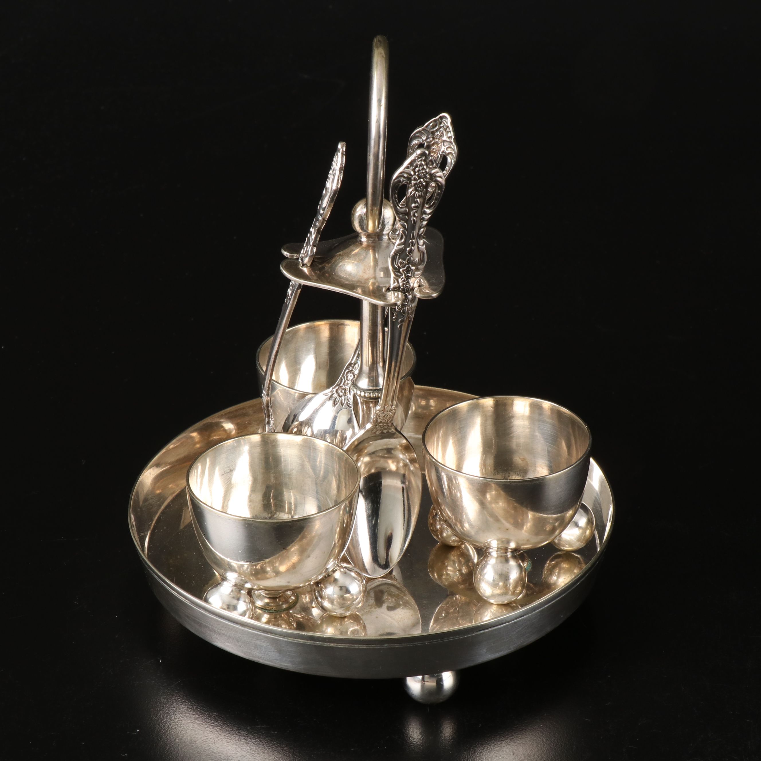 Silver Plate Egg Cup Set with Other Gravy Boats and Napkin Rings