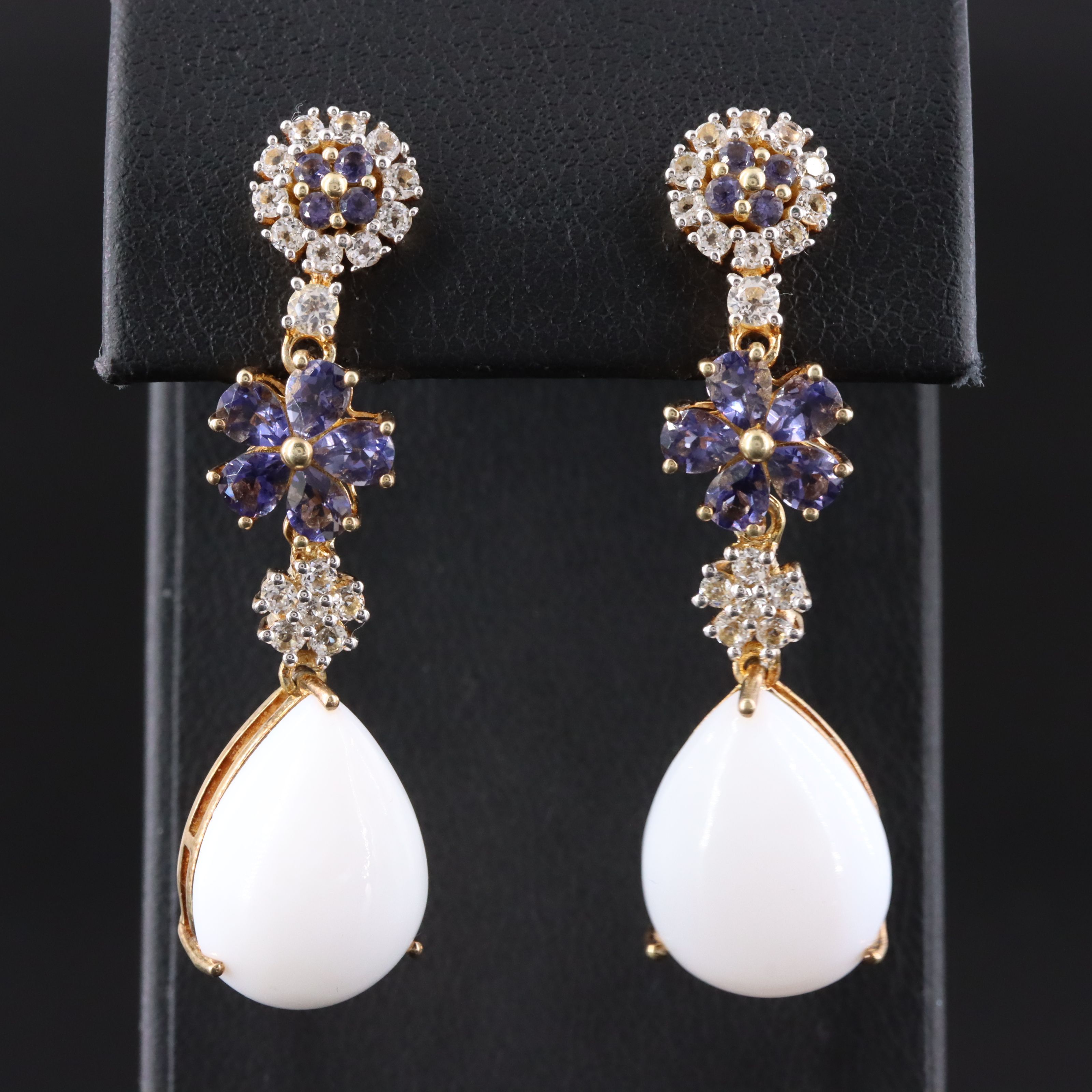 Sterling Onyx, Tanzanite, and Topaz Drop Earrings