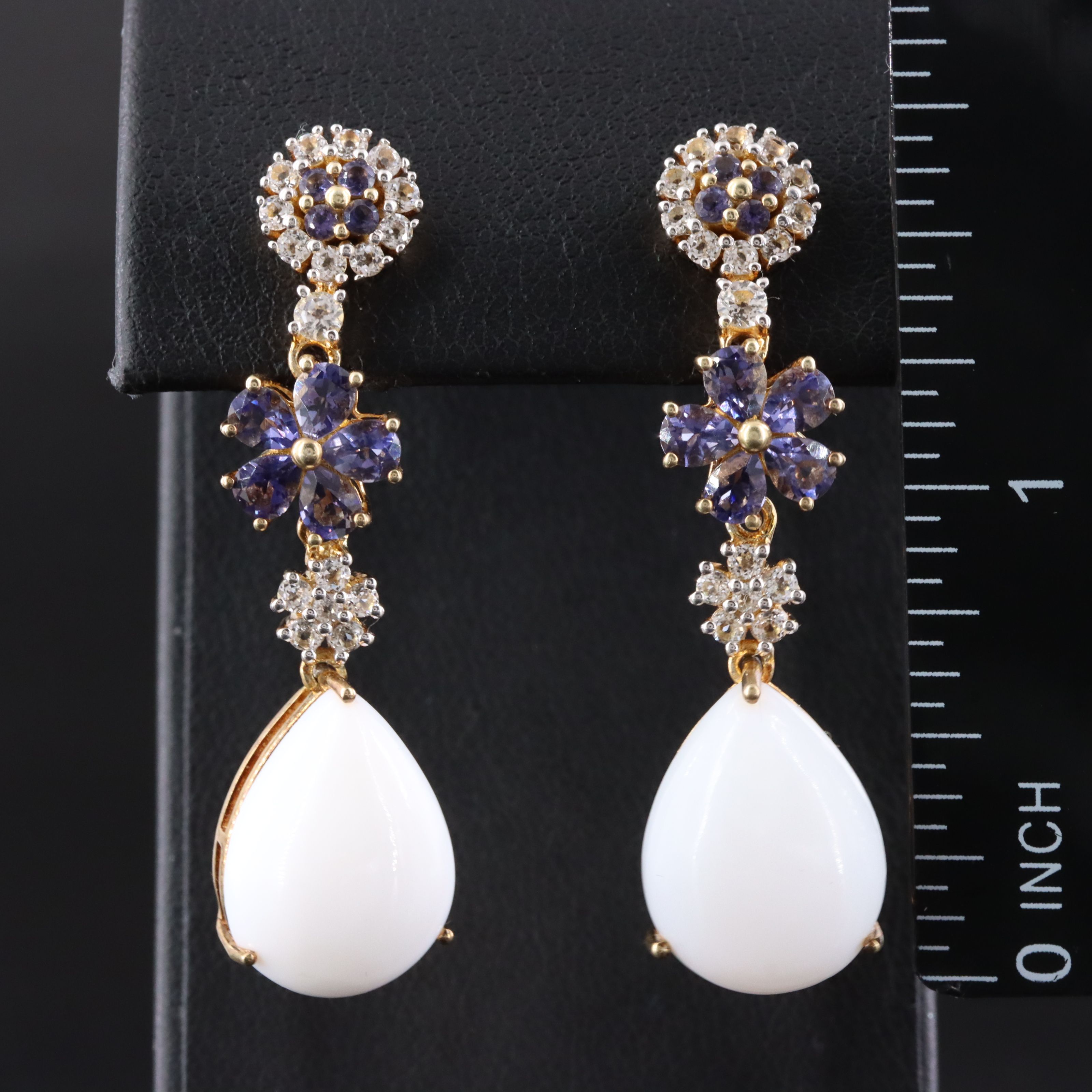 Sterling Onyx, Tanzanite, and Topaz Drop Earrings