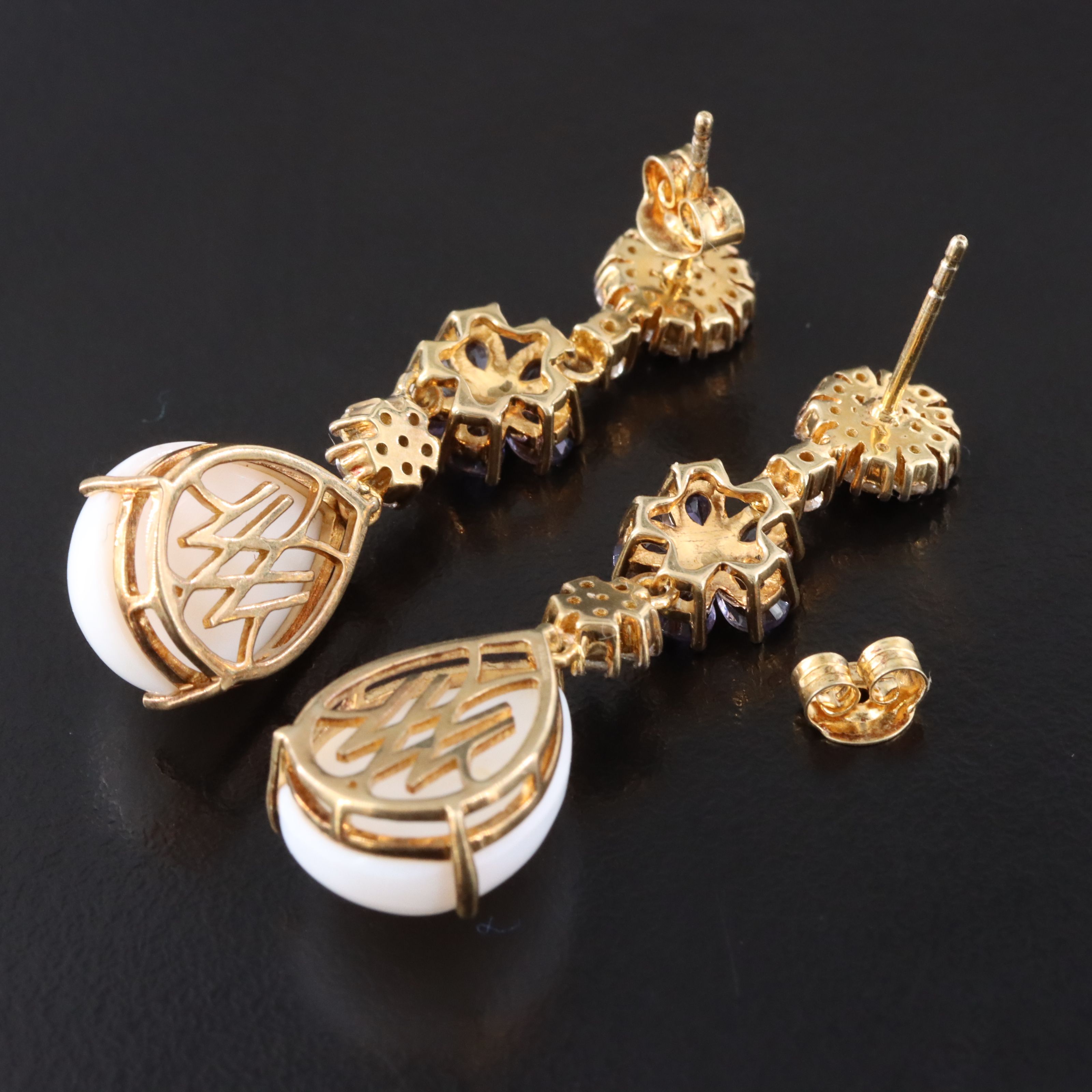 Sterling Onyx, Tanzanite, and Topaz Drop Earrings