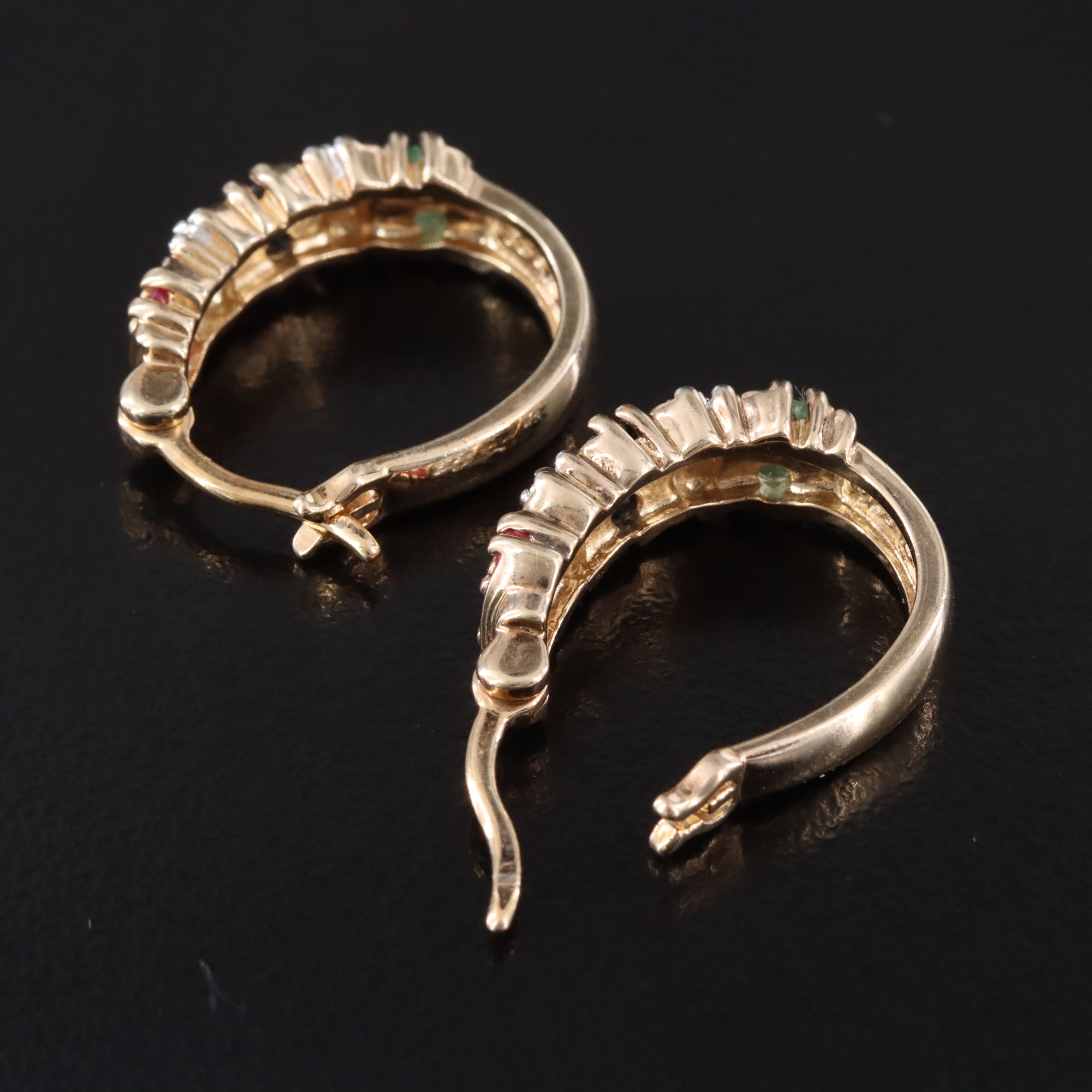 Sterling Ruby, Sapphire, Emerald, and Diamond Accent J Hoop Earrings