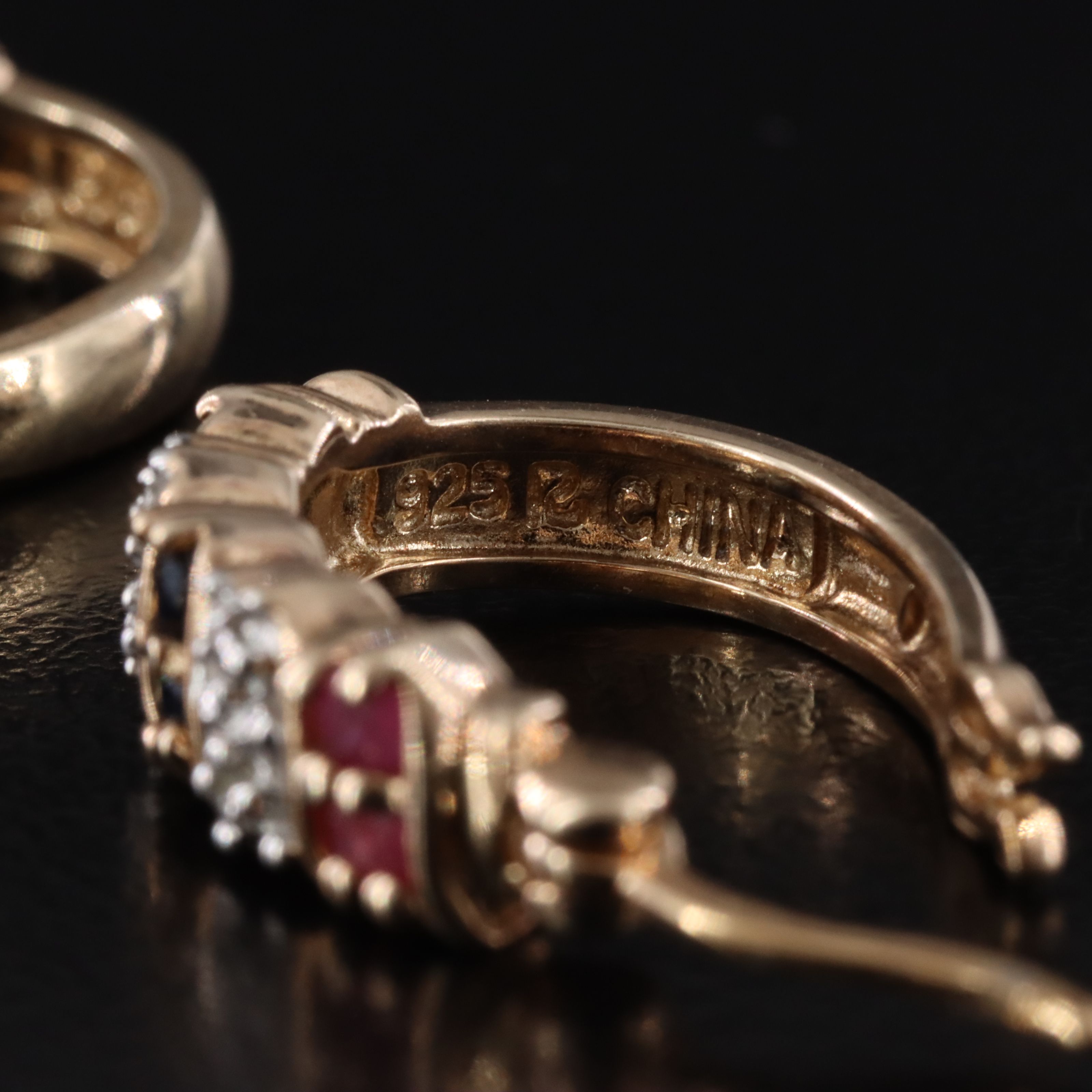 Sterling Ruby, Sapphire, Emerald, and Diamond Accent J Hoop Earrings