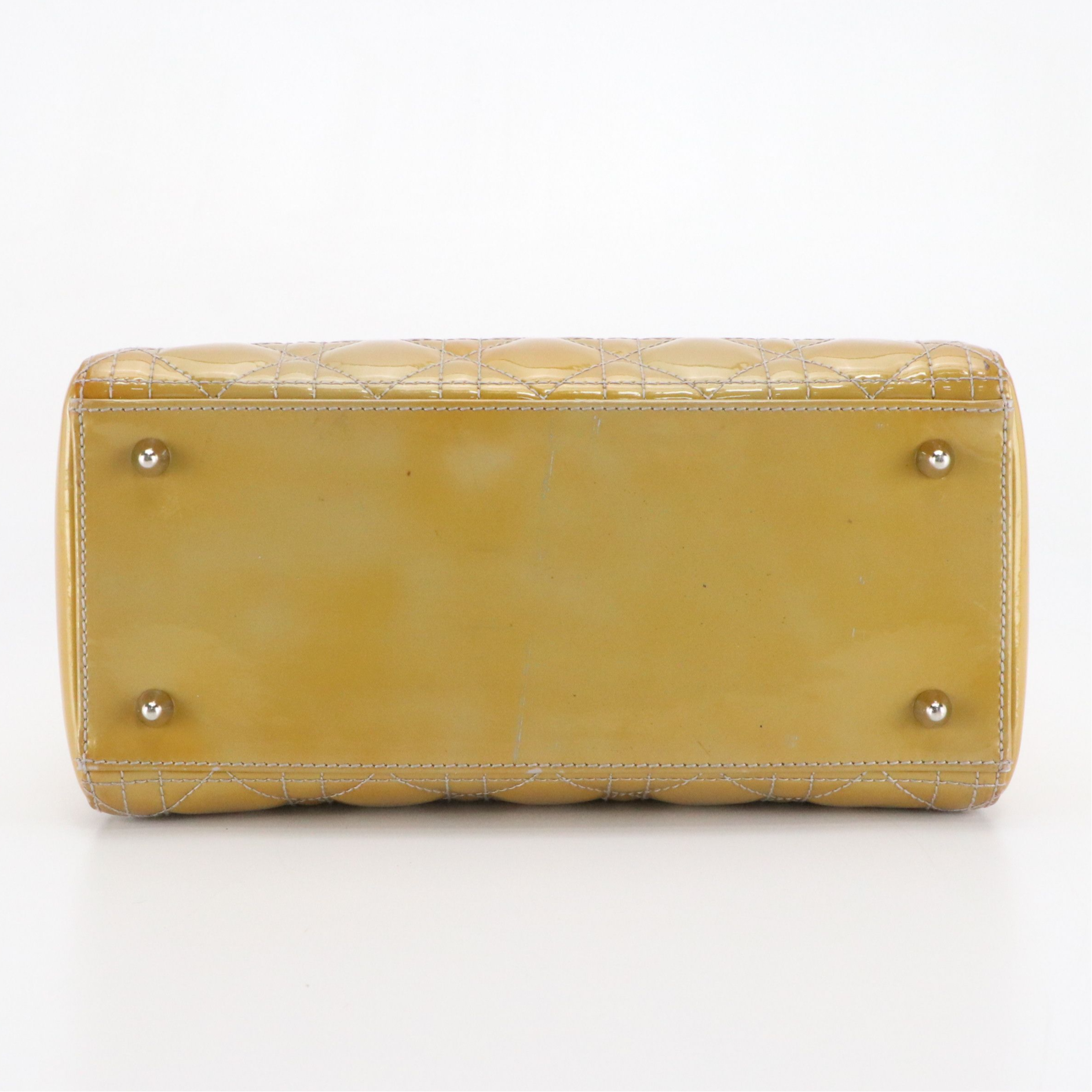 Christian Dior Small Lady Dior Handbag in Gold Cannage Quilted Patent Leather