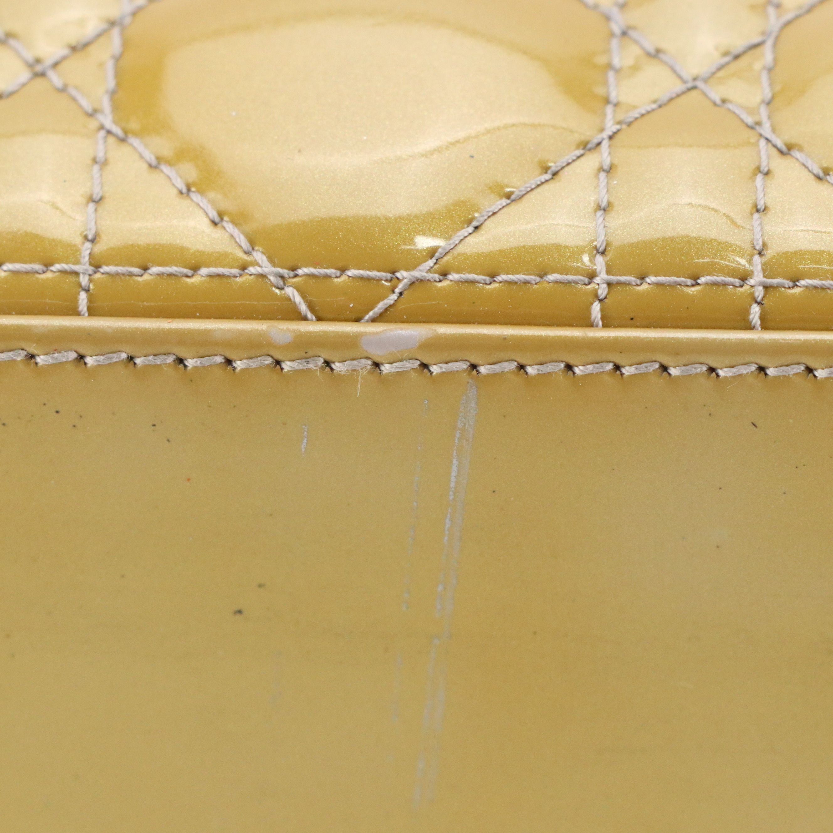 Christian Dior Small Lady Dior Handbag in Gold Cannage Quilted Patent Leather