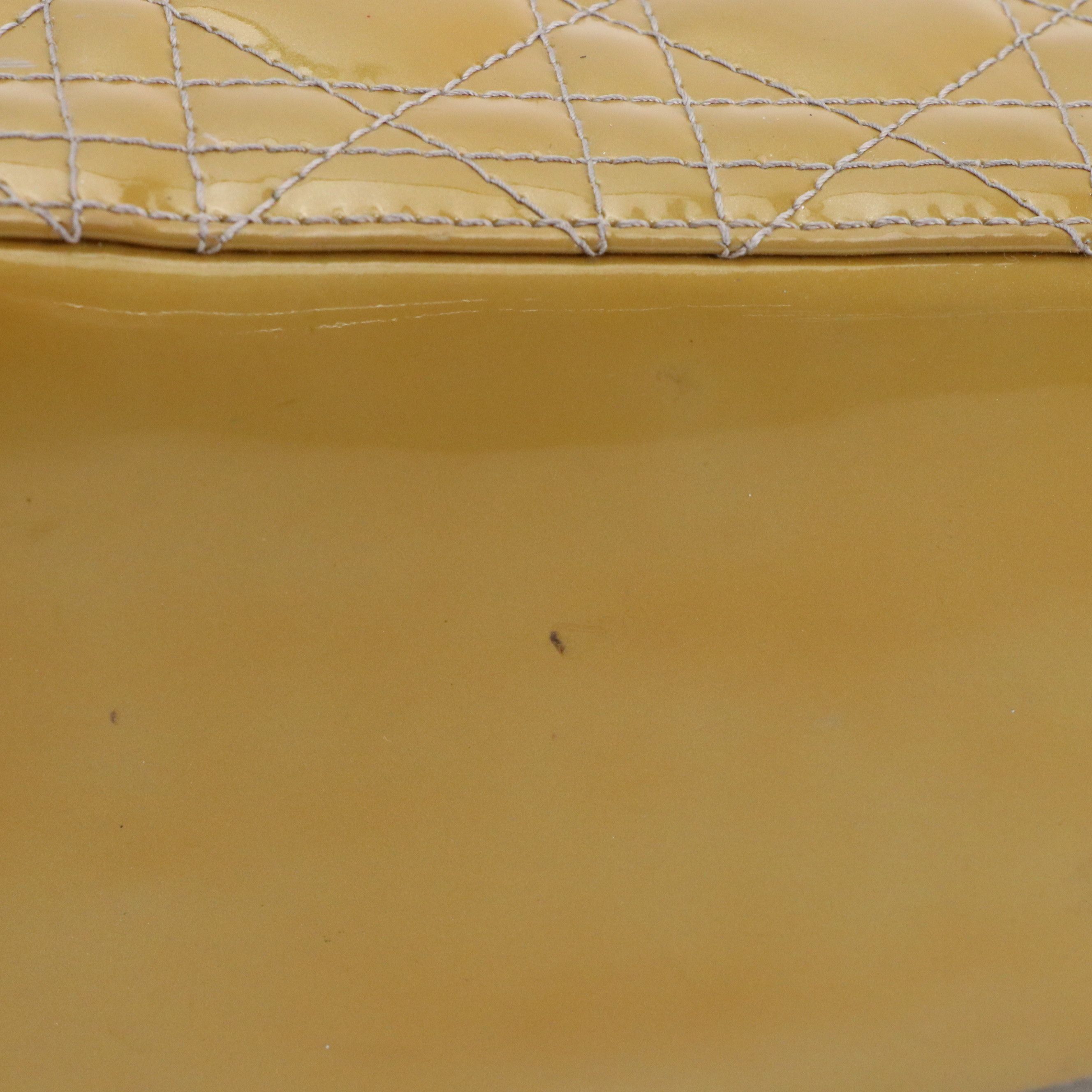 Christian Dior Small Lady Dior Handbag in Gold Cannage Quilted Patent Leather