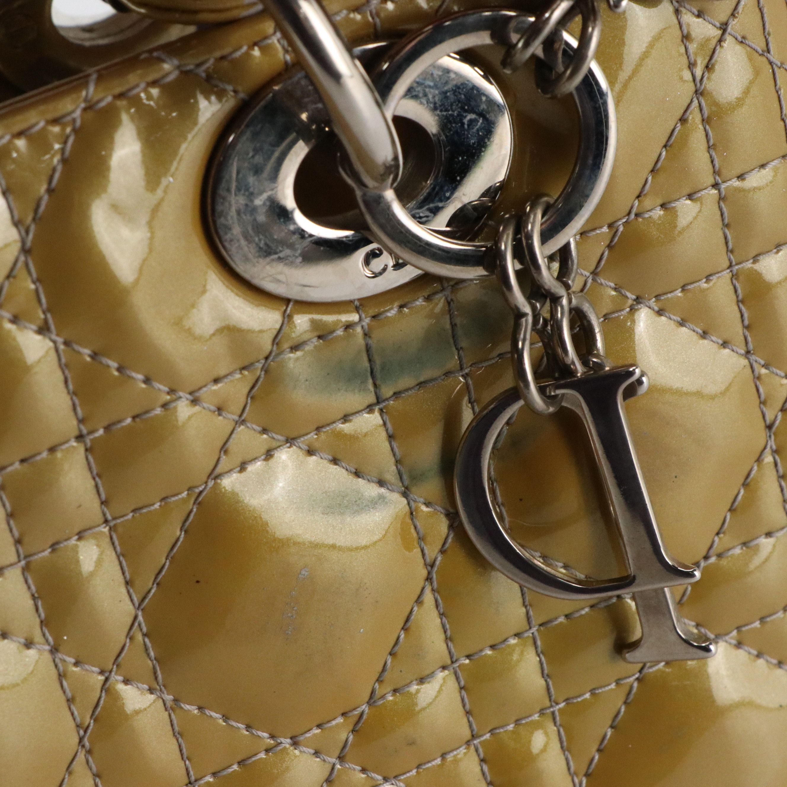 Christian Dior Small Lady Dior Handbag in Gold Cannage Quilted Patent Leather