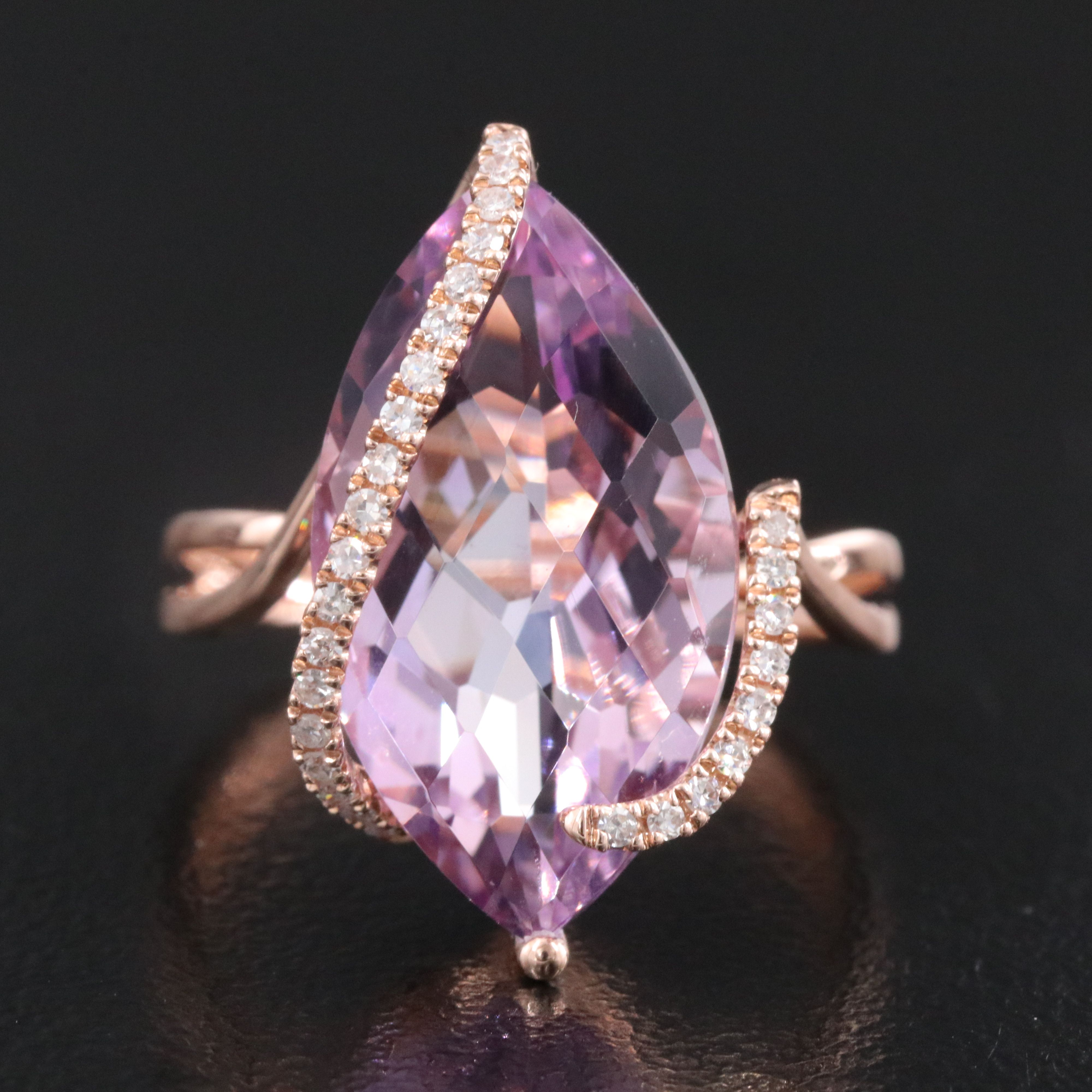 14K Amethyst and Diamond Rose Gold Ring