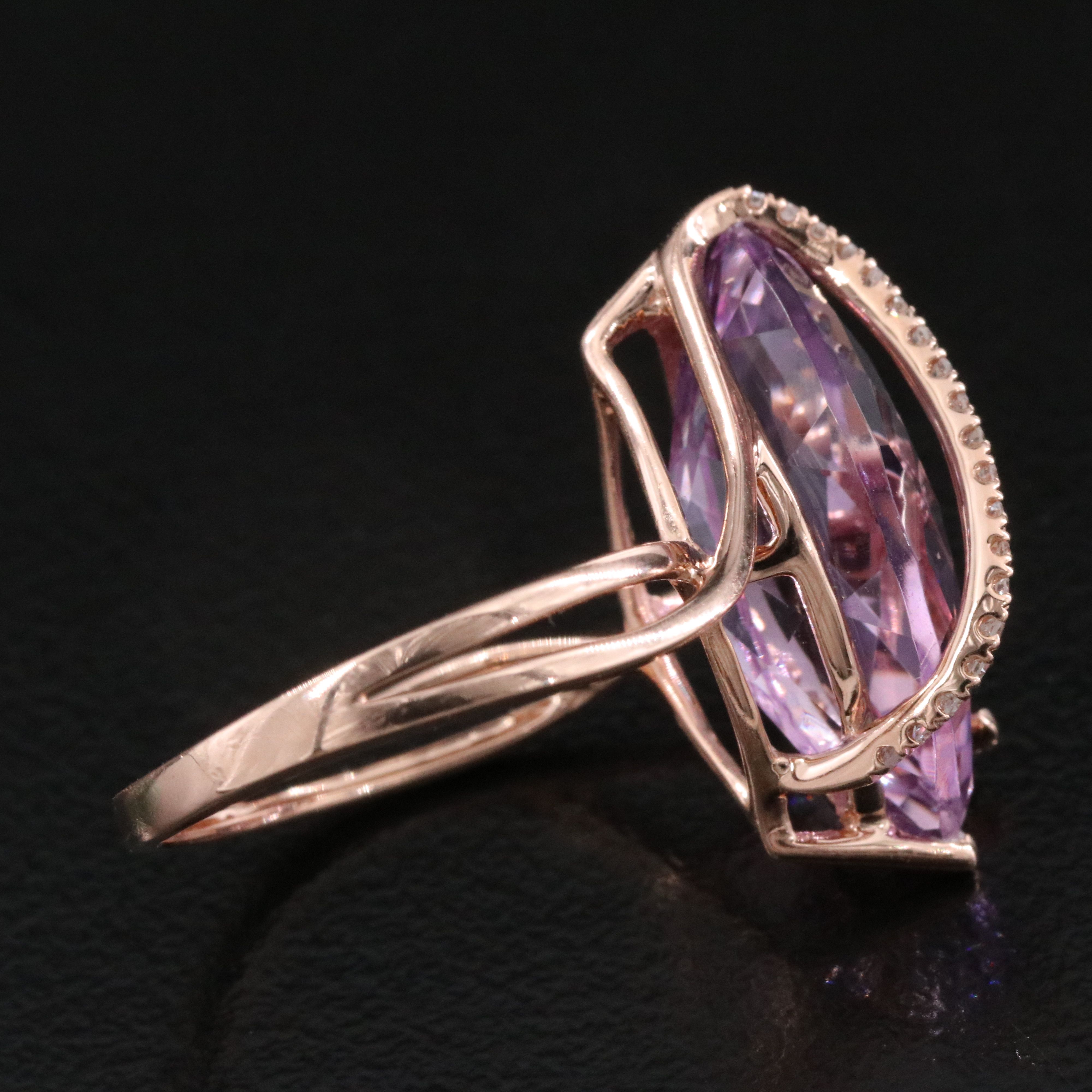 14K Amethyst and Diamond Rose Gold Ring