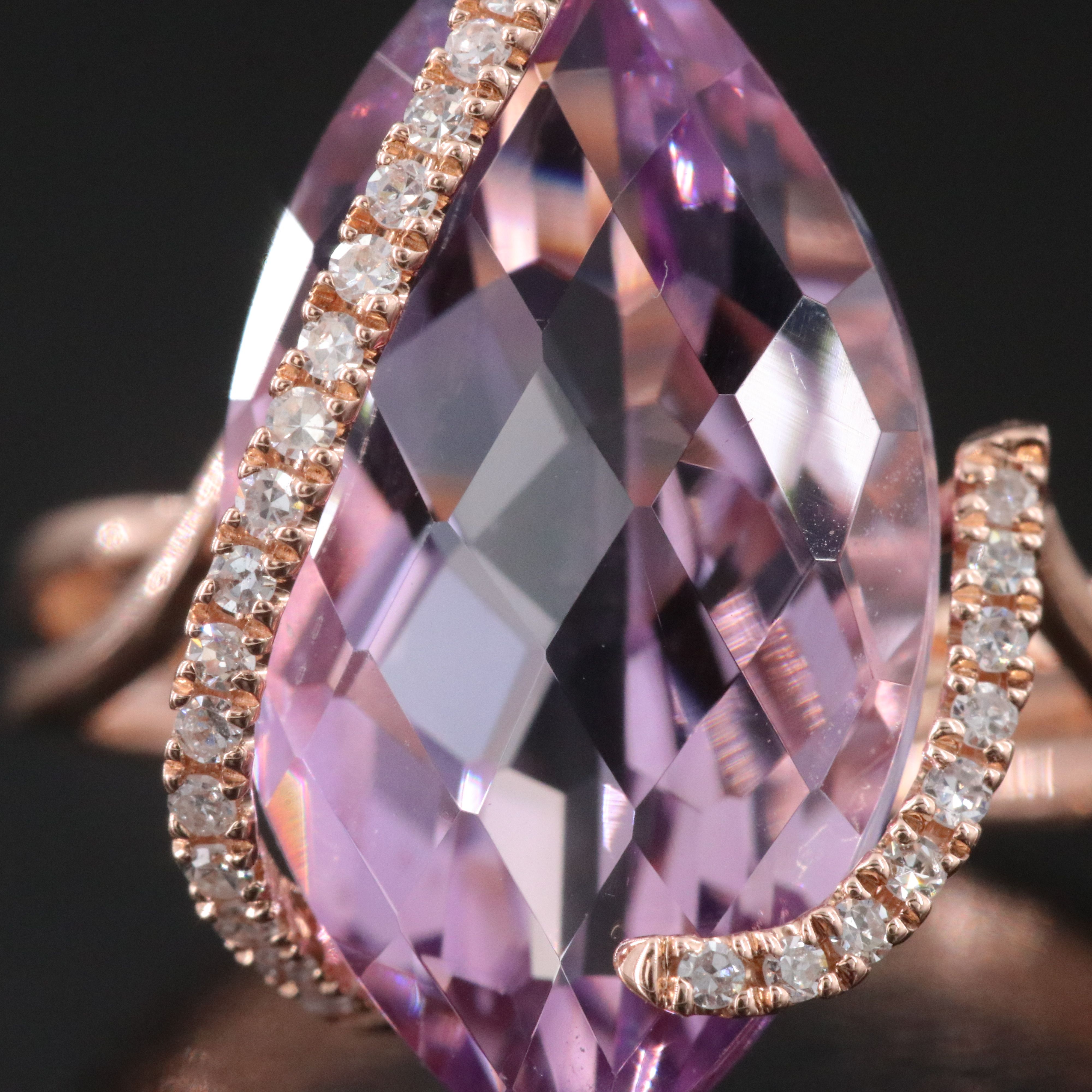 14K Amethyst and Diamond Rose Gold Ring