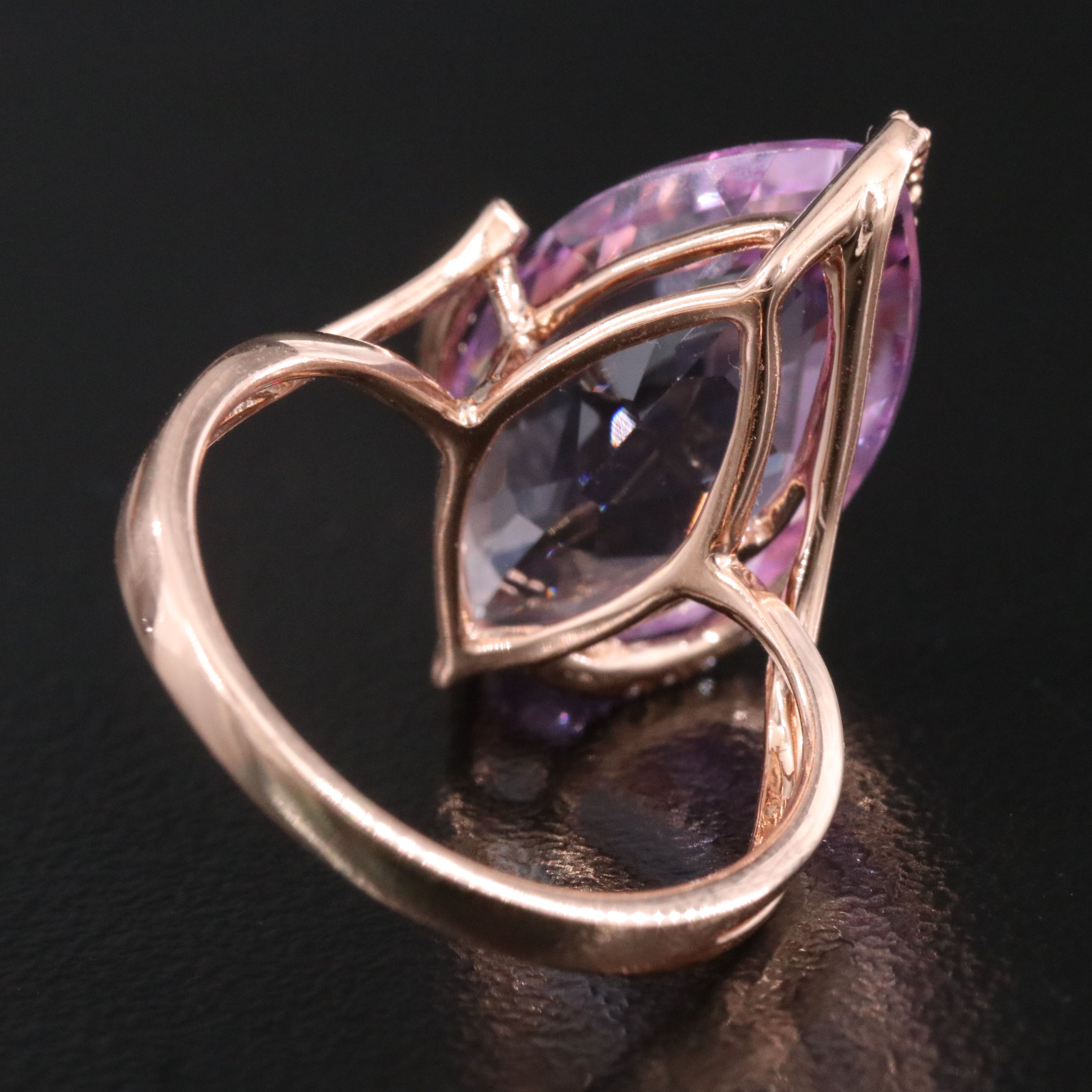 14K Amethyst and Diamond Rose Gold Ring